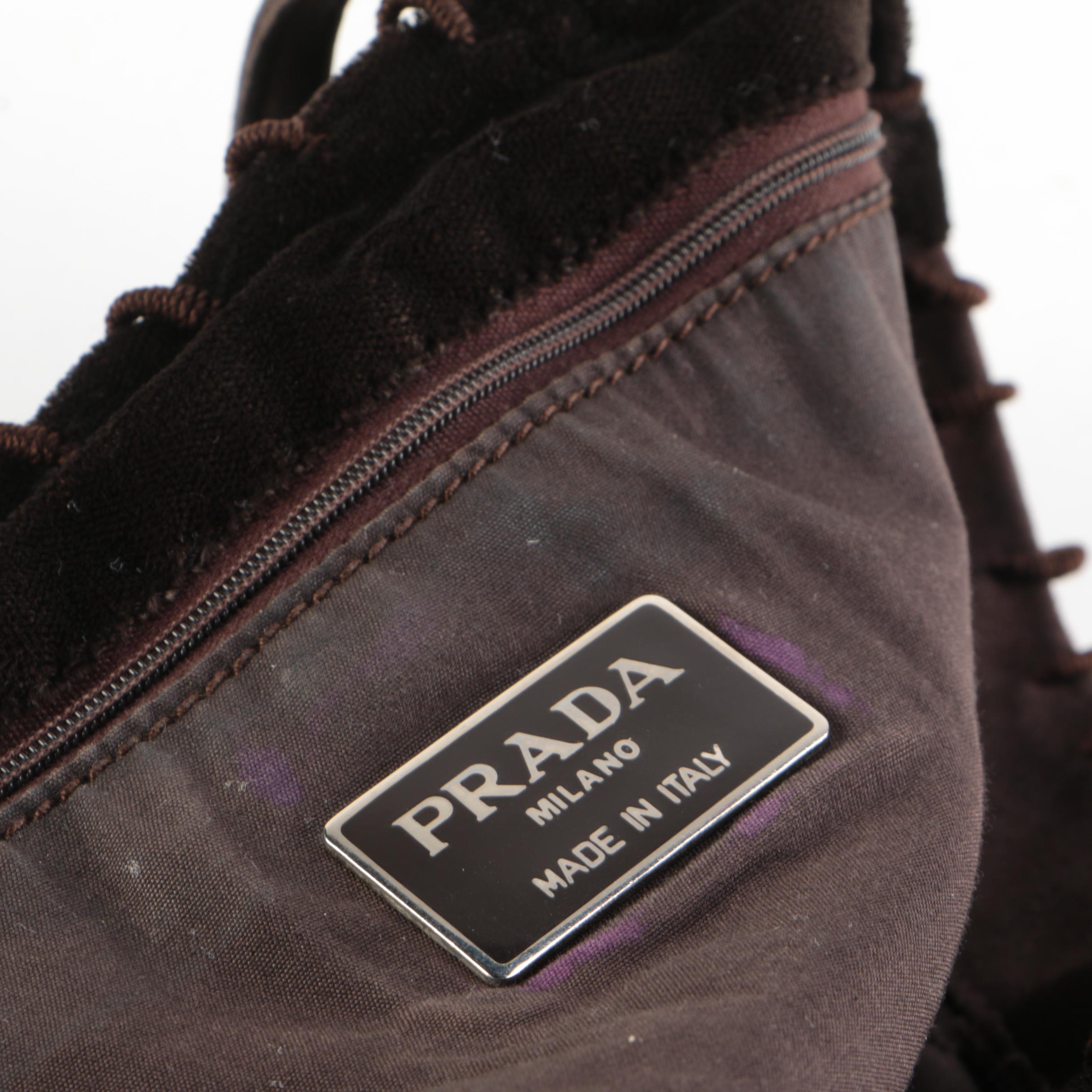 Prada Brown Velvet and Suede Corded Fabric Tote