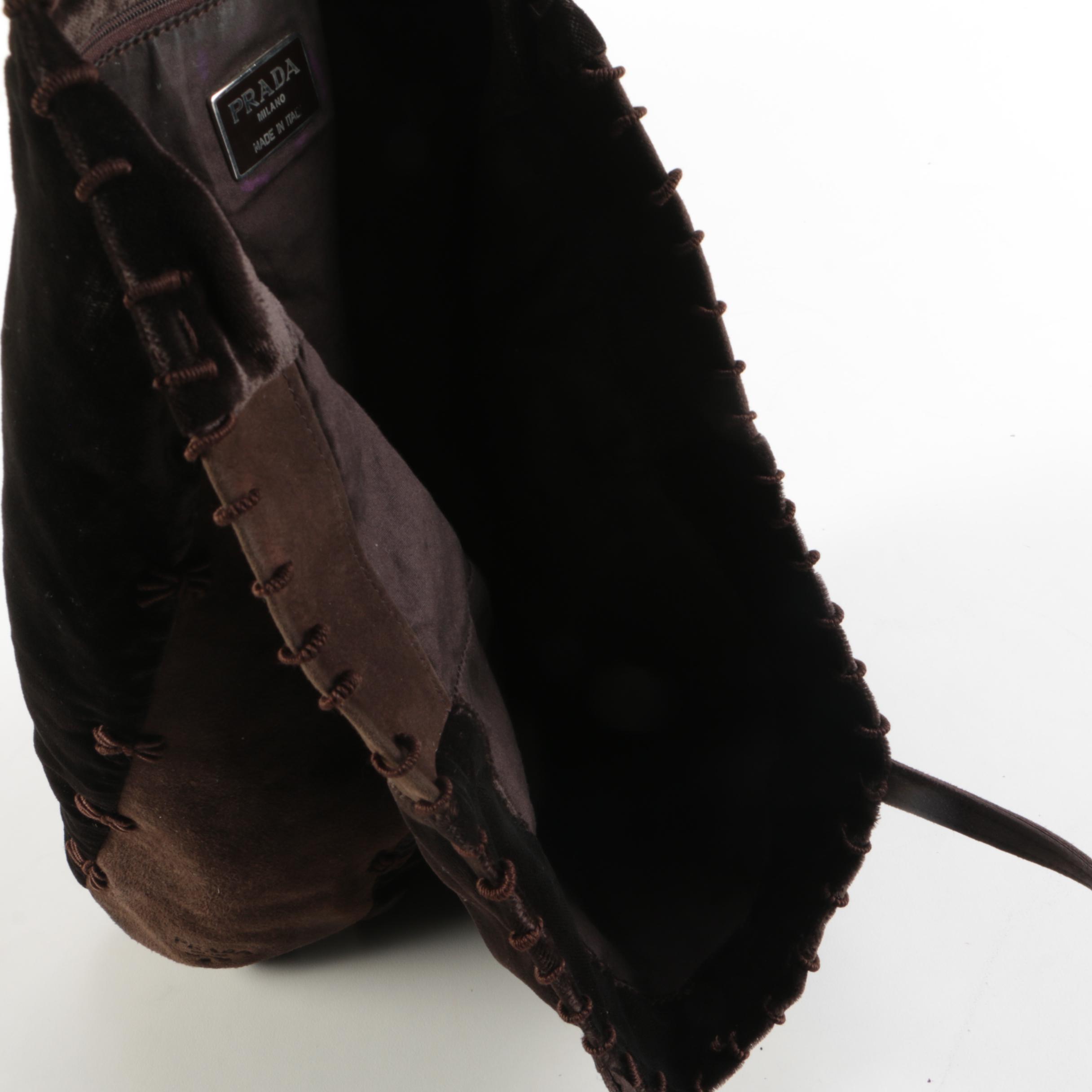Prada Brown Velvet and Suede Corded Fabric Tote