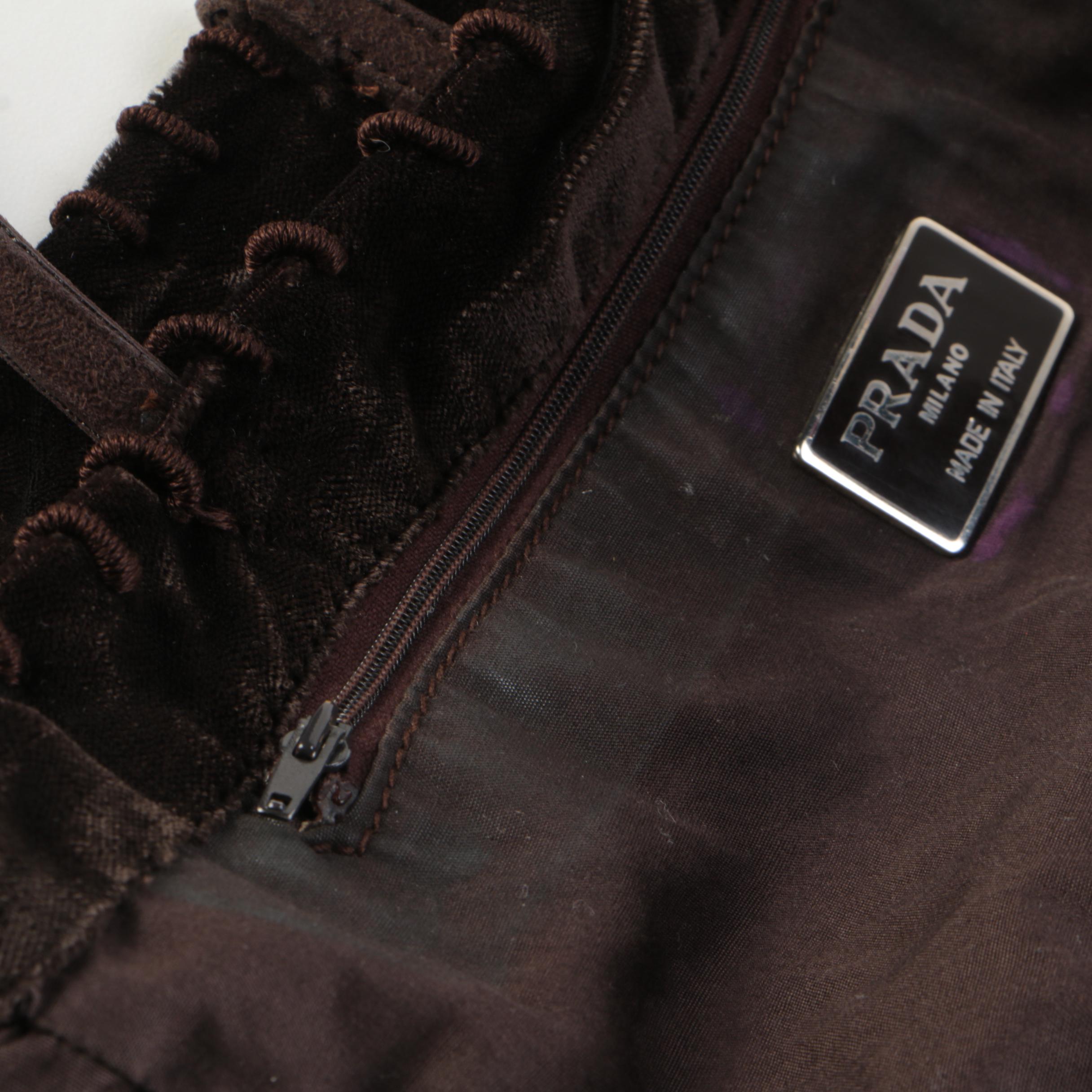 Prada Brown Velvet and Suede Corded Fabric Tote