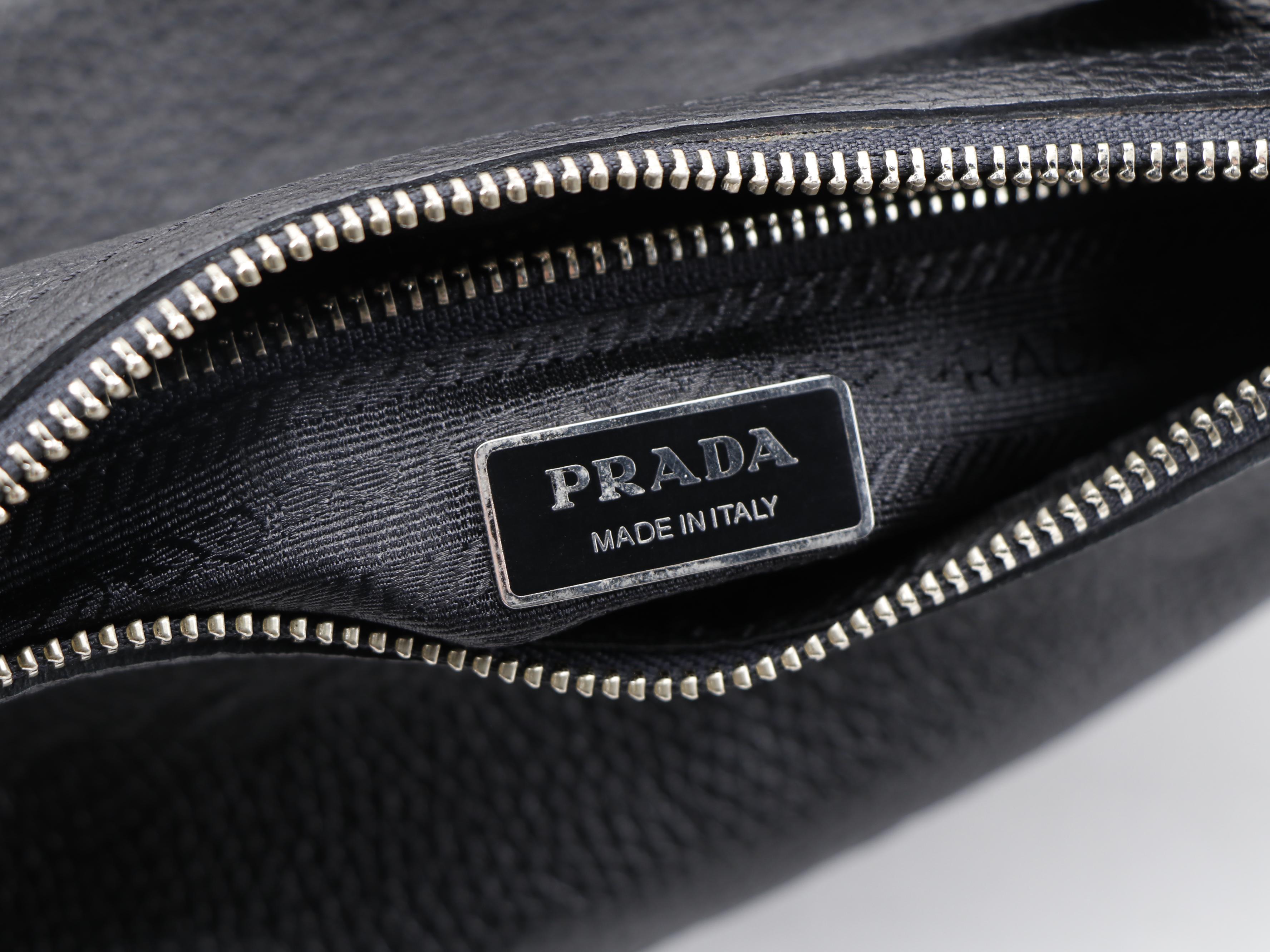 Prada Embossed Logo Black Daino Vitello Shoulder Bag