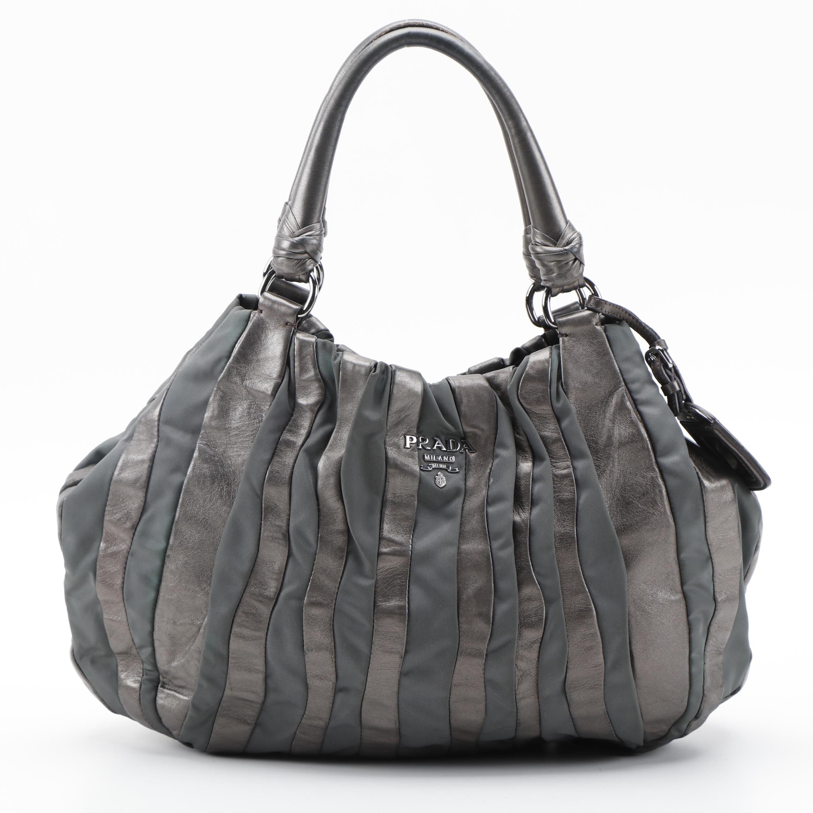 Prada Mordore Striped Hobo Bag in Nylon and Metallic Leather