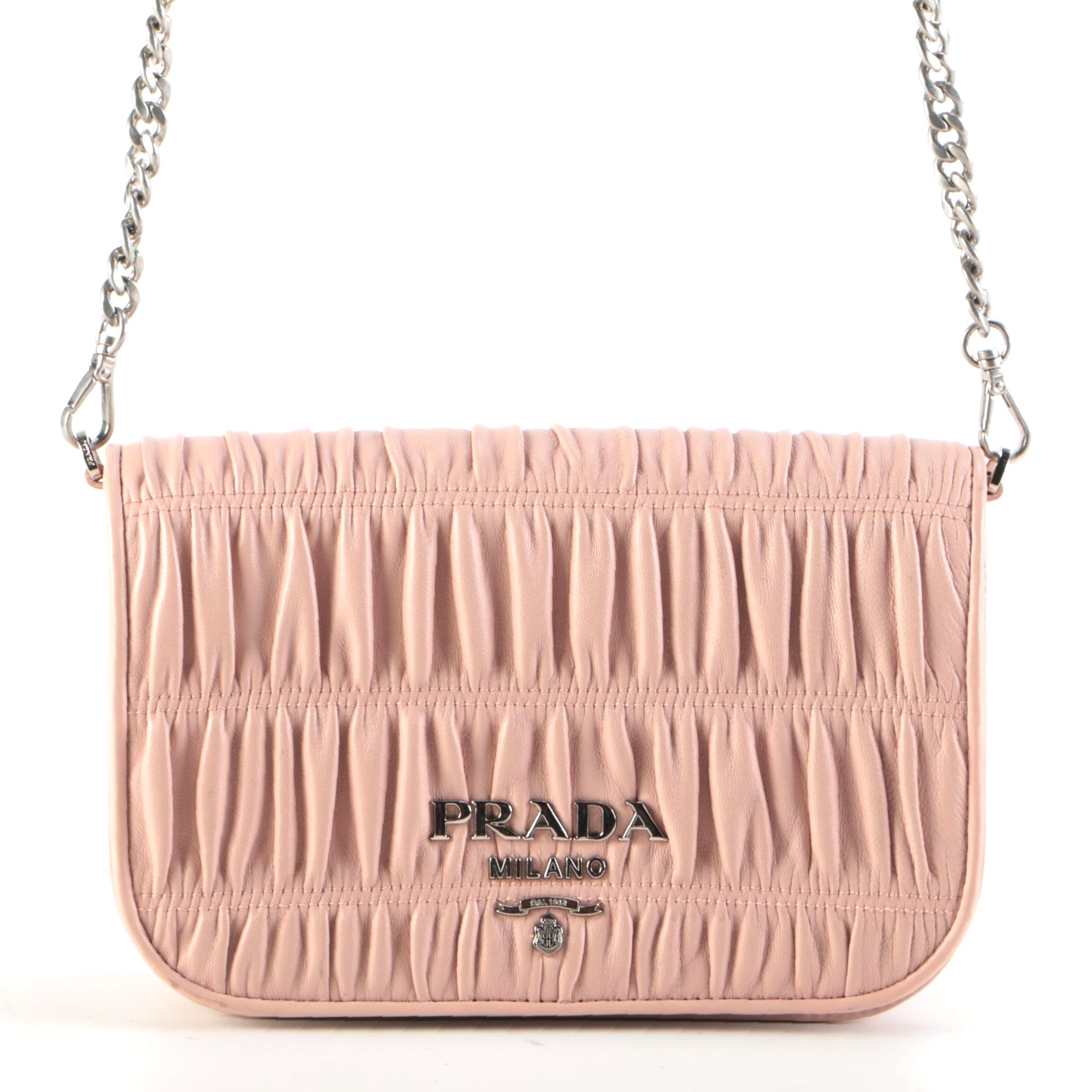 Prada Gaufre Ruched Leather Front Flap Crossbody in Pink