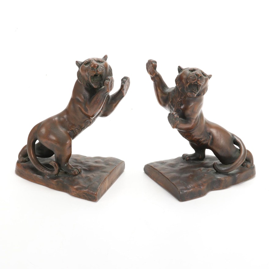 Cast Bronze Roaring Lion Bookends