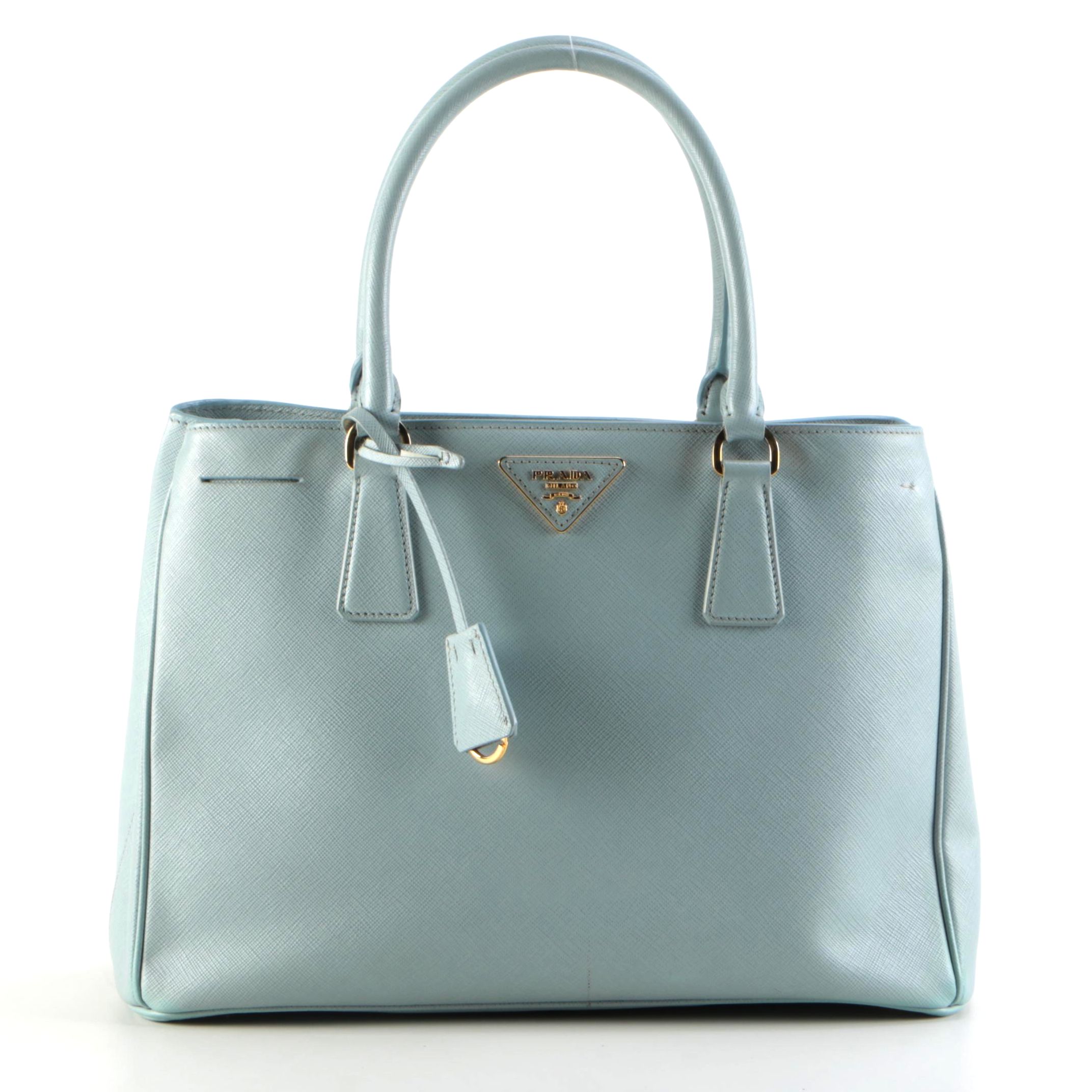 Prada Gardener's Two-Way Tote in Light Blue Saffiano Leather