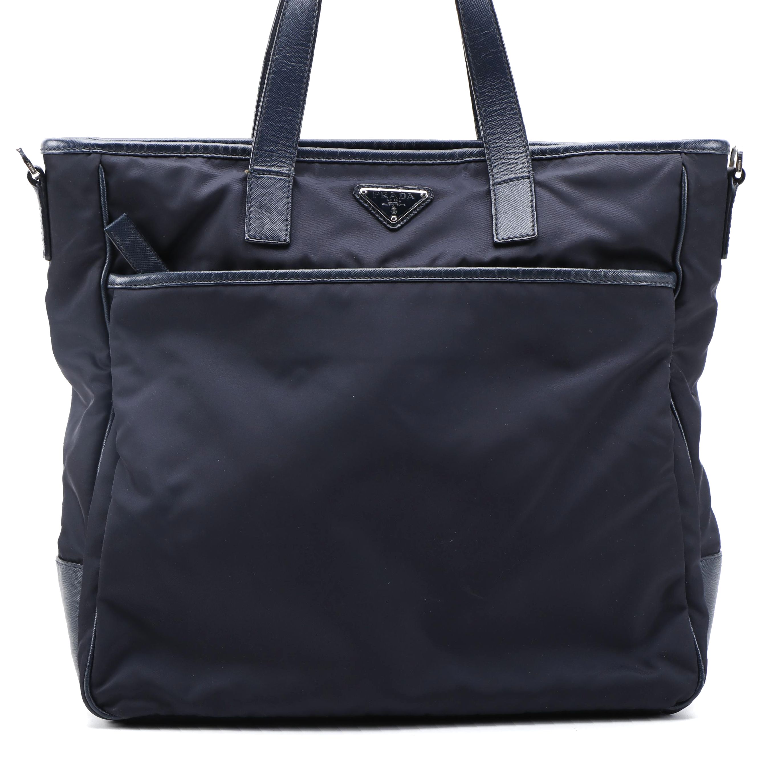 Prada Tessuto Nylon Tote in Navy with Leather Trim