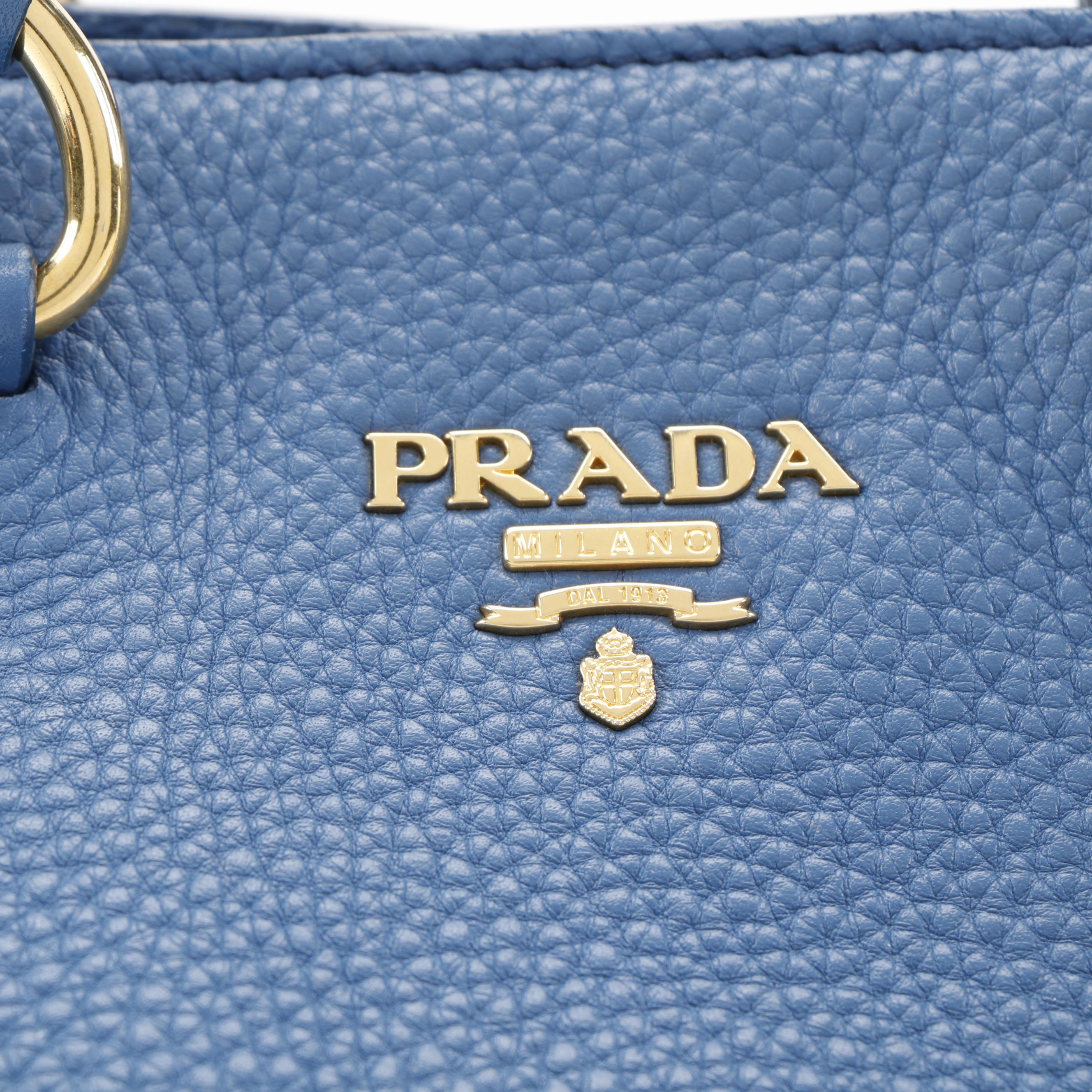 Prada Blue Vitello Daino Leather Two-Way Tote