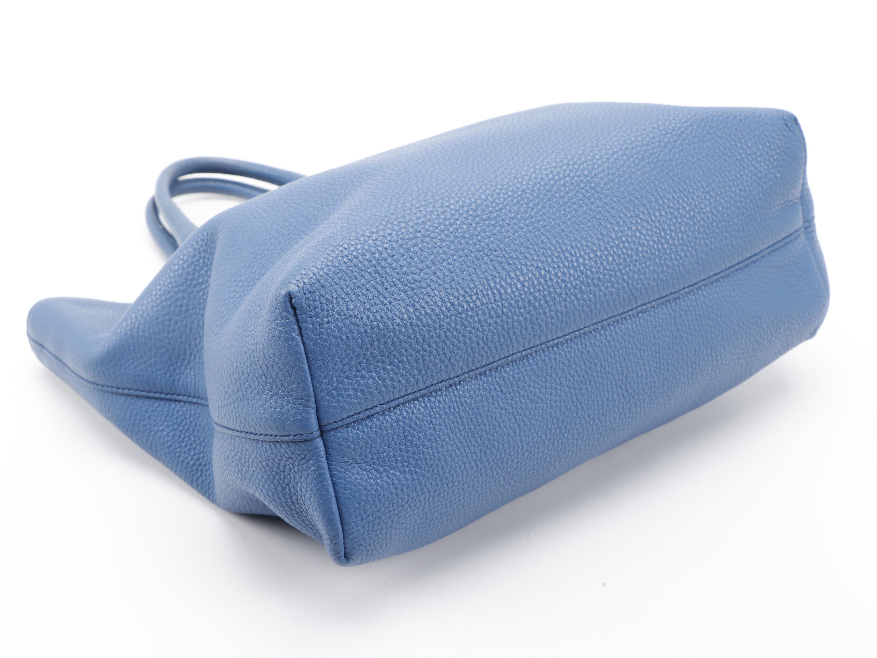 Prada Blue Vitello Daino Leather Two-Way Tote