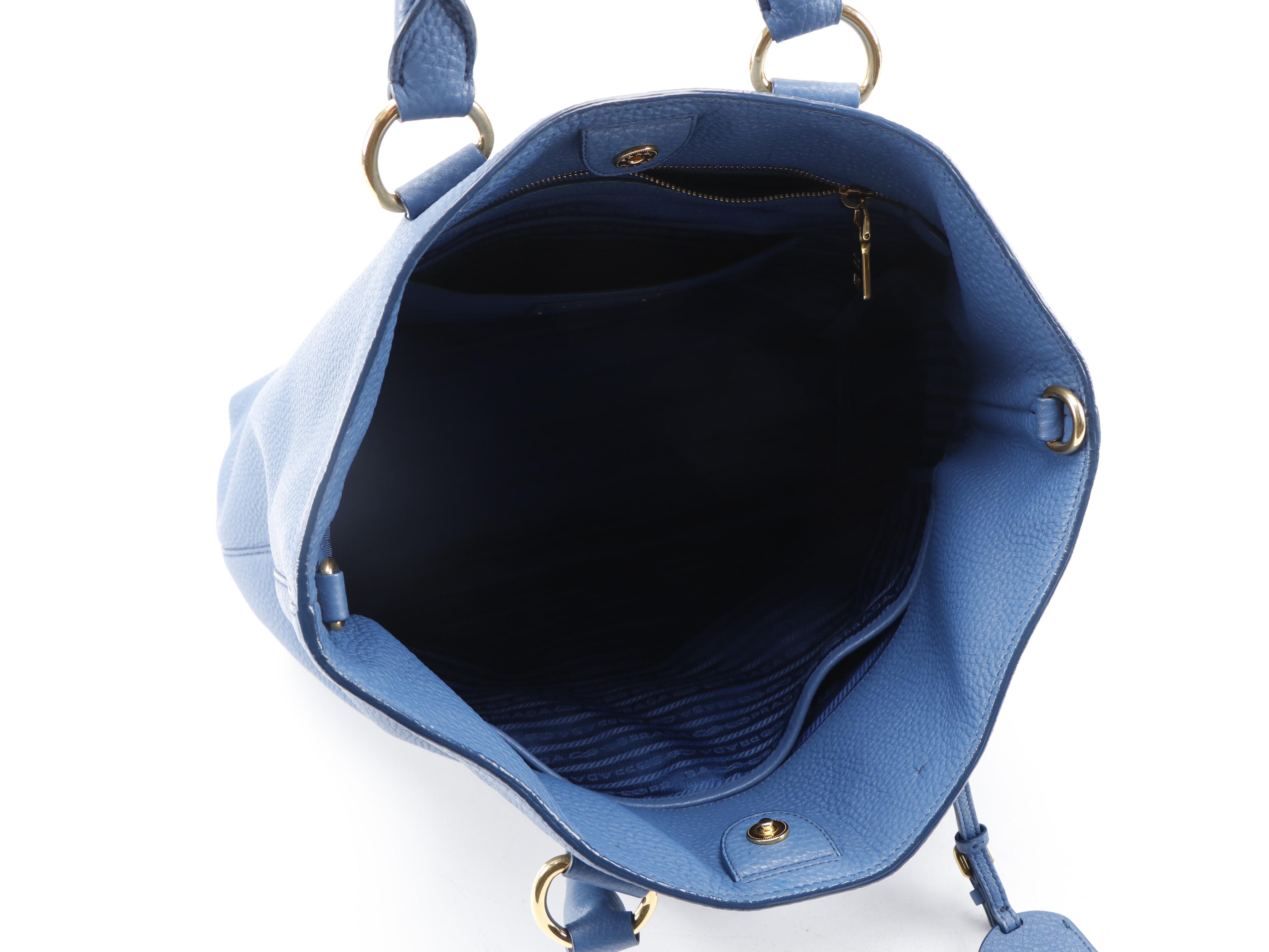 Prada Blue Vitello Daino Leather Two-Way Tote