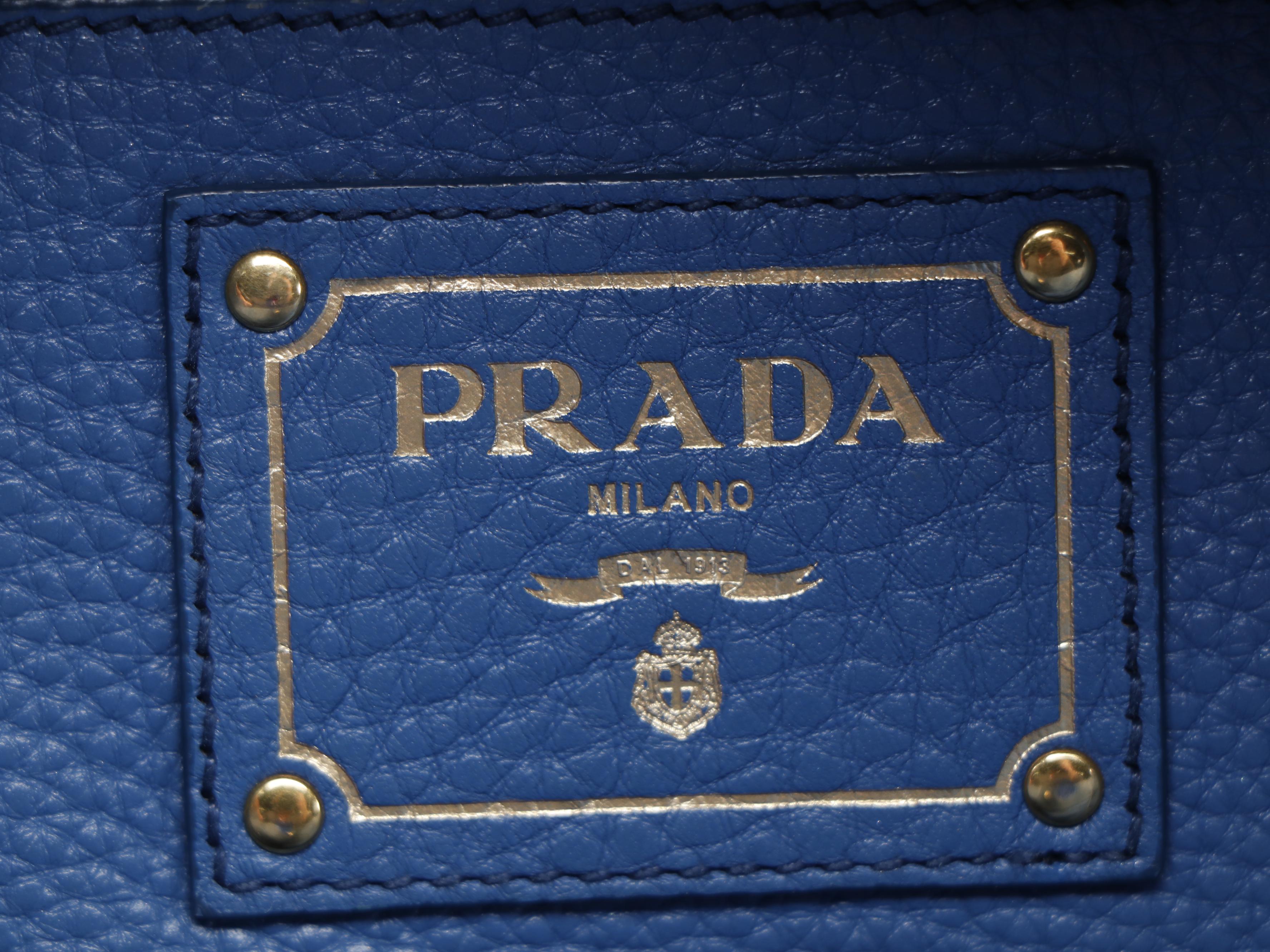 Prada Blue Vitello Daino Leather Two-Way Tote