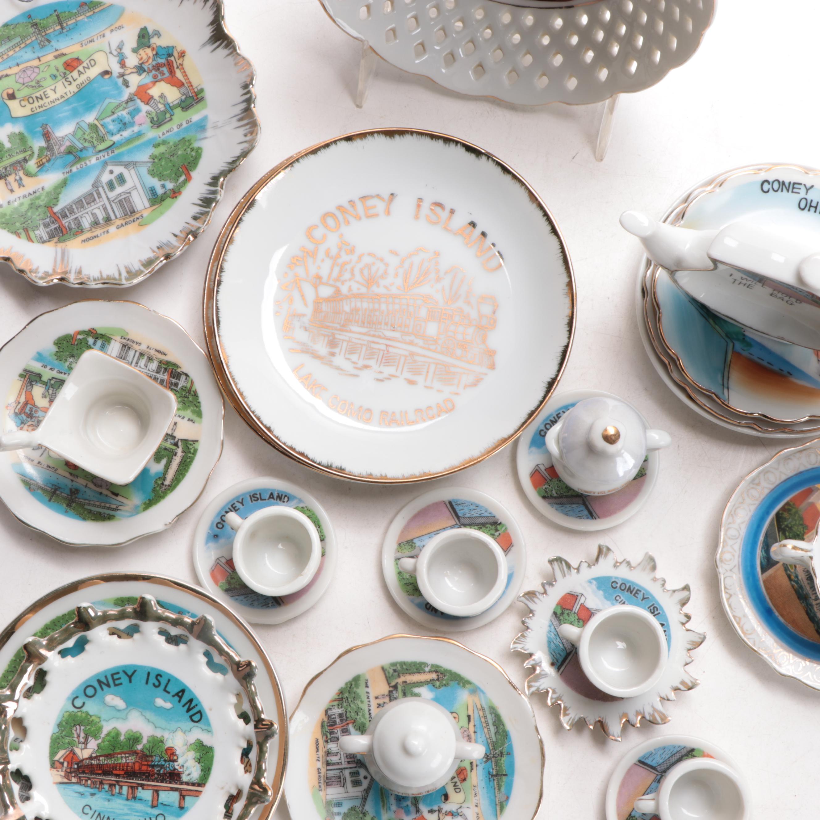 Coney Island Miniature Porcelain Including Tea Pots, Cups, Saucers, Plates