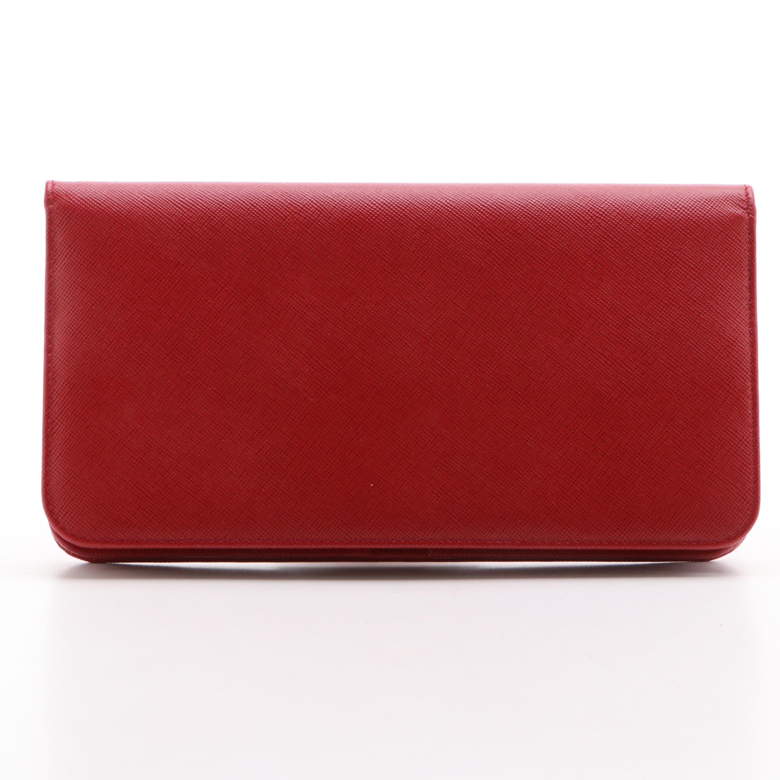 Prada Saffiano Multi Document Travel Wallet in Fuoco and Bruyer