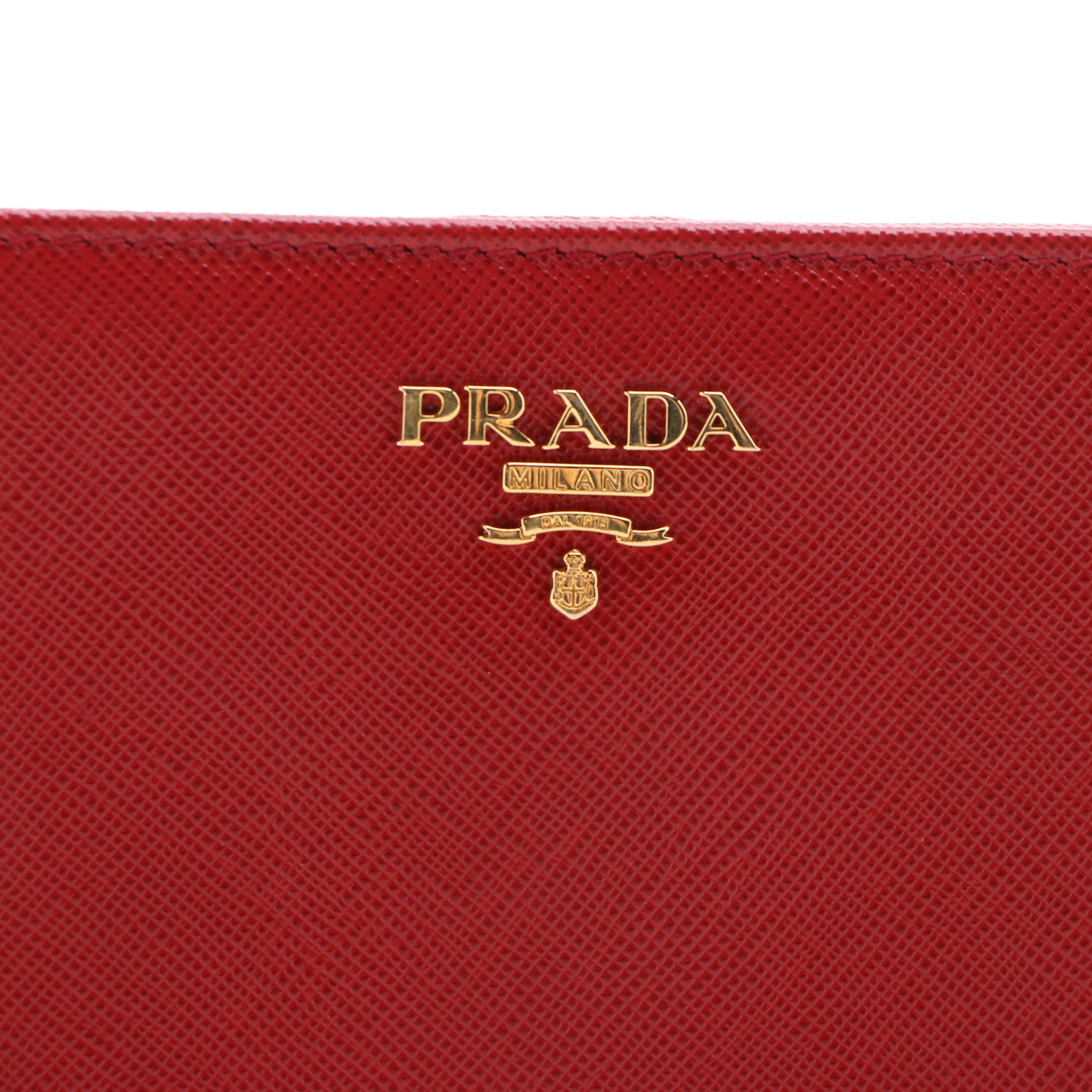 Prada Saffiano Multi Document Travel Wallet in Fuoco and Bruyer