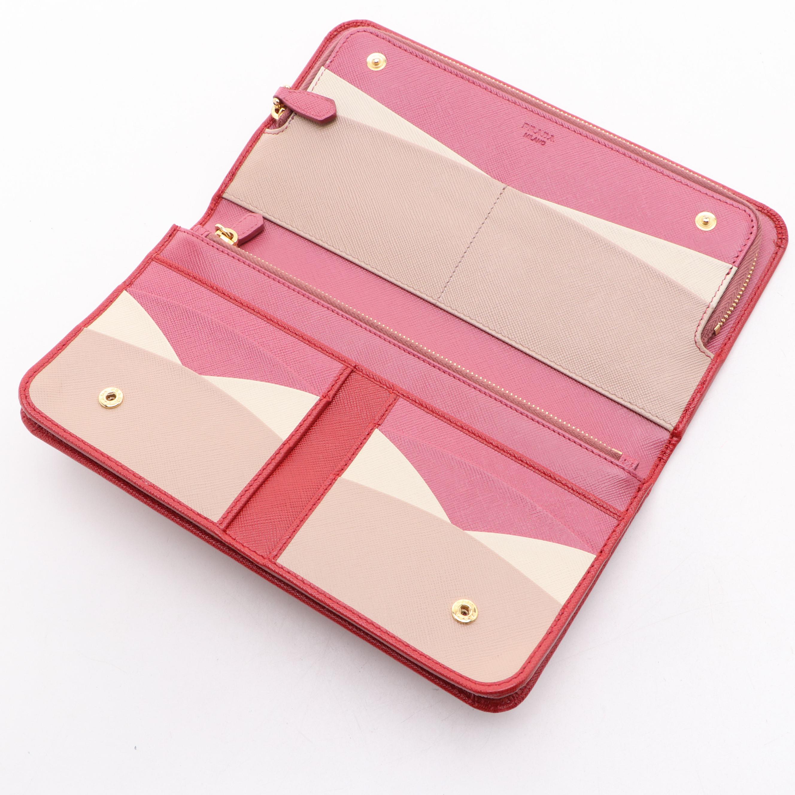 Prada Saffiano Multi Document Travel Wallet in Fuoco and Bruyer