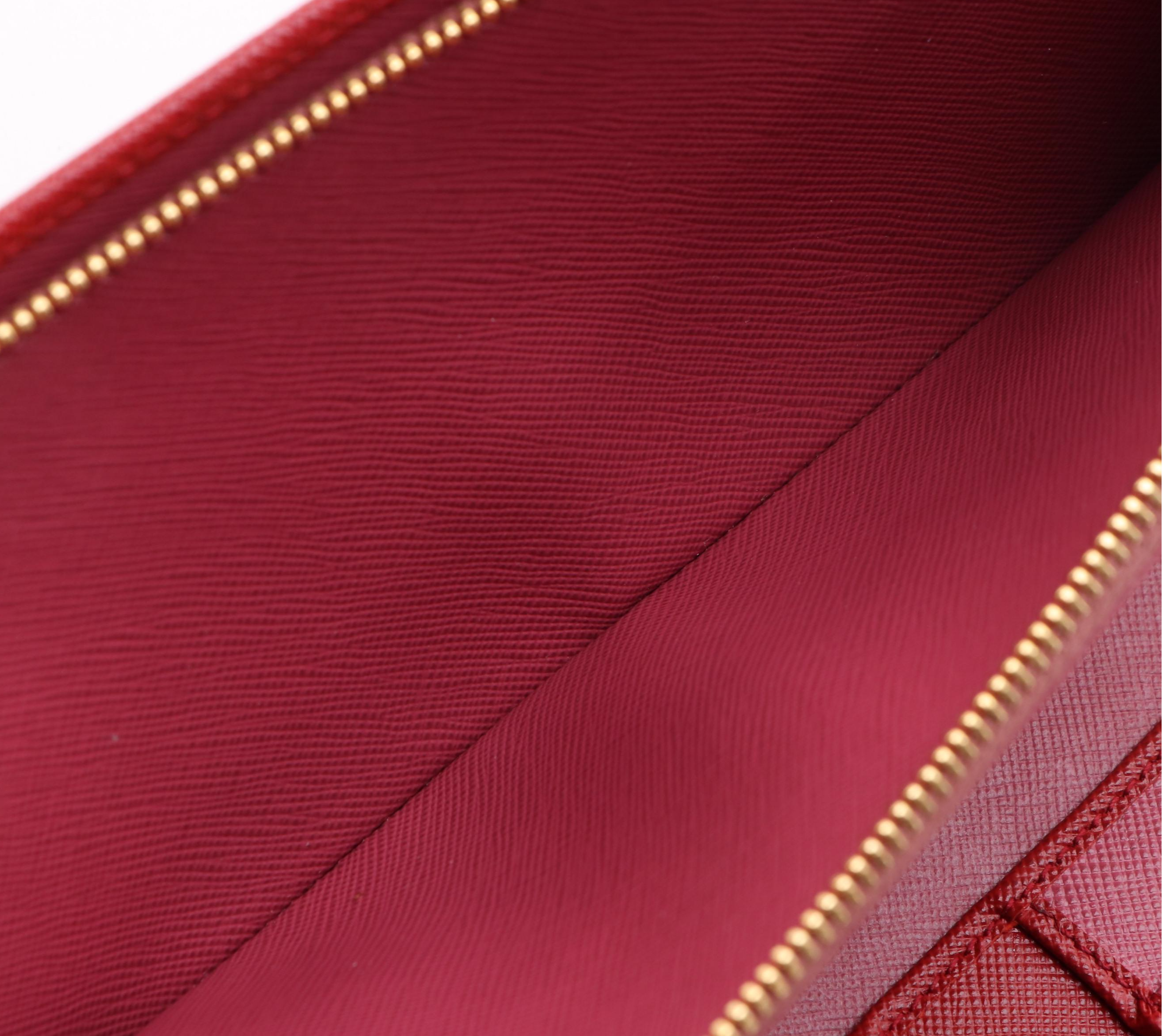 Prada Saffiano Multi Document Travel Wallet in Fuoco and Bruyer