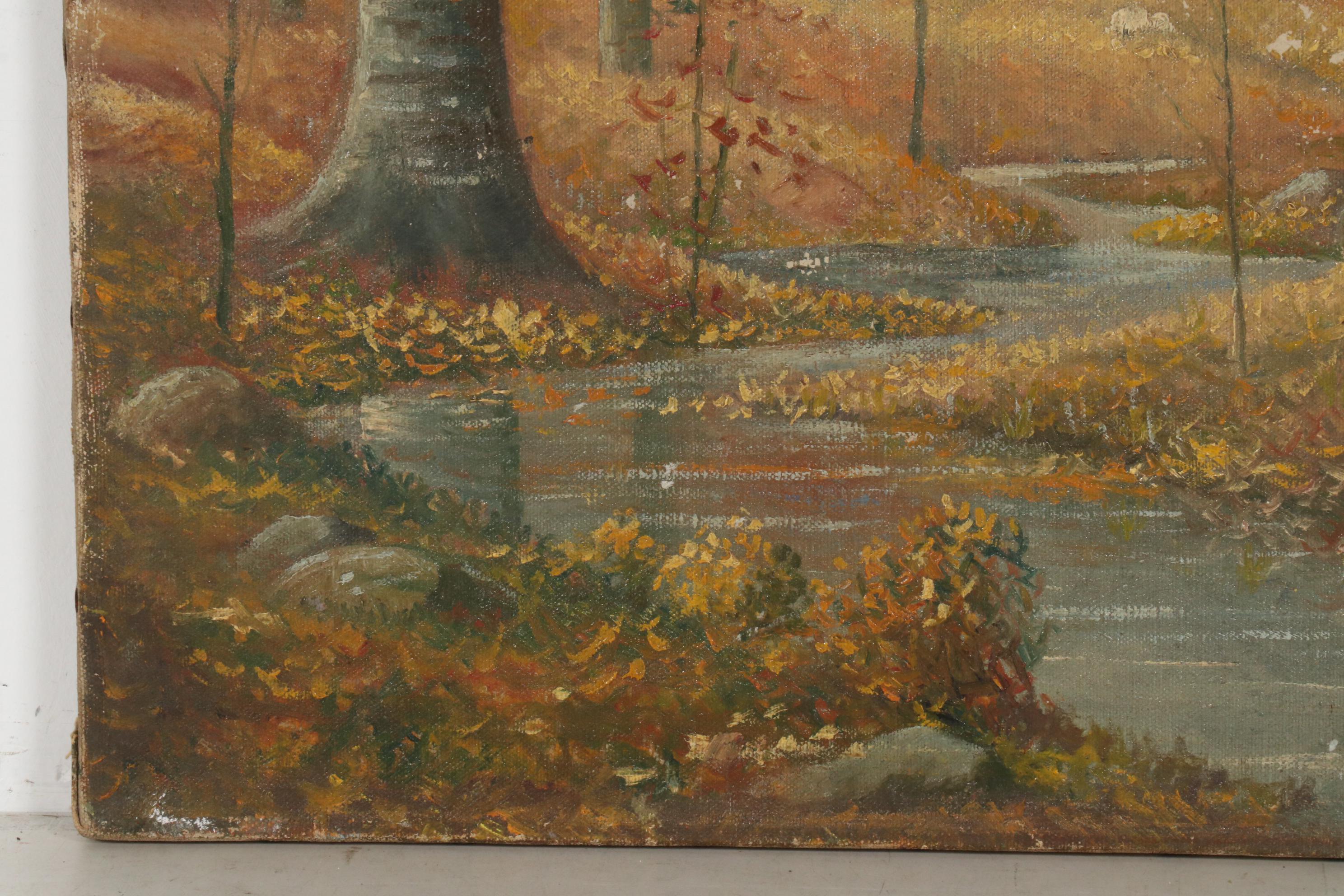 Joseph Trover Oil Painting of Autumn Landscape, Mid-Late 20th Century
