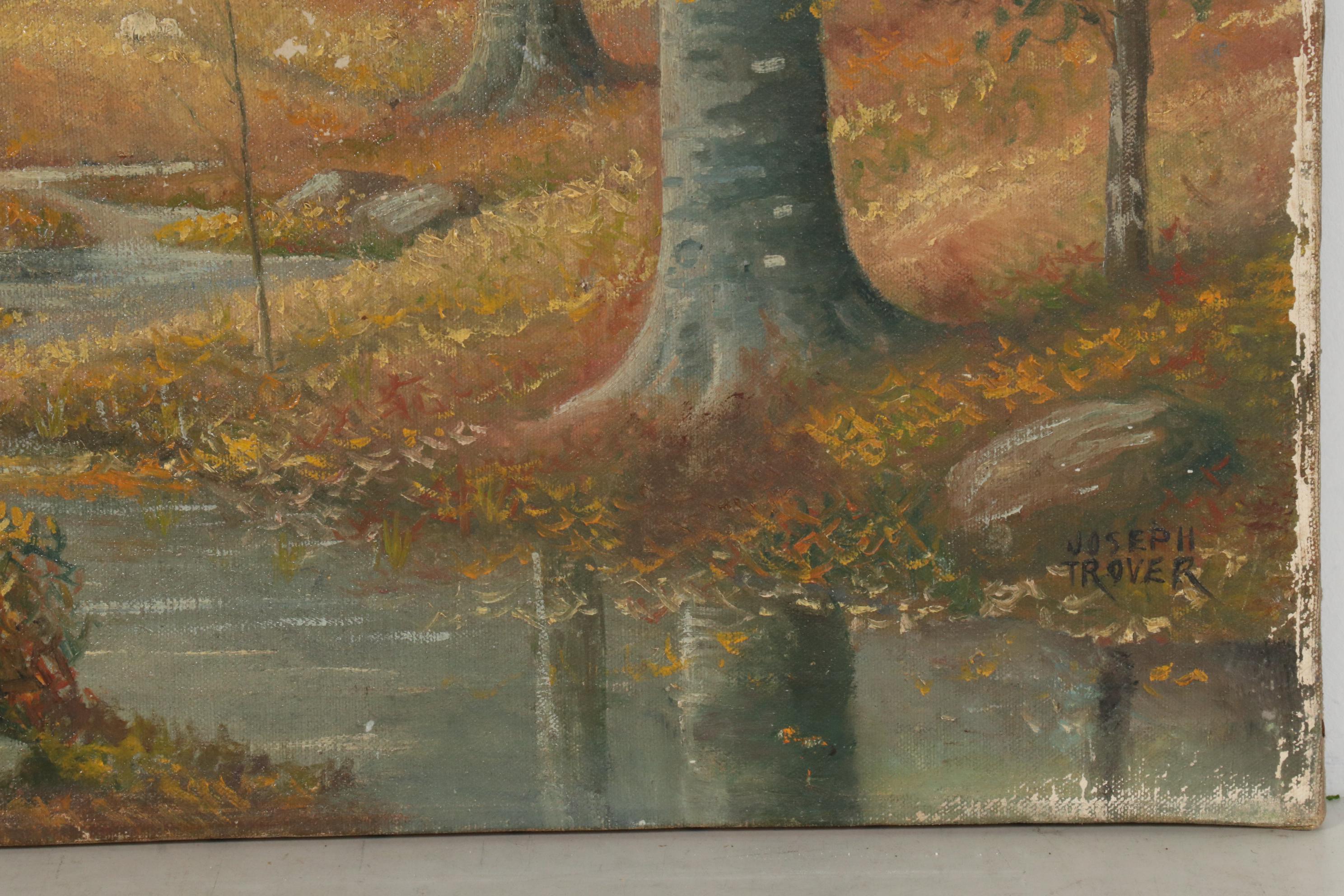 Joseph Trover Oil Painting of Autumn Landscape, Mid-Late 20th Century