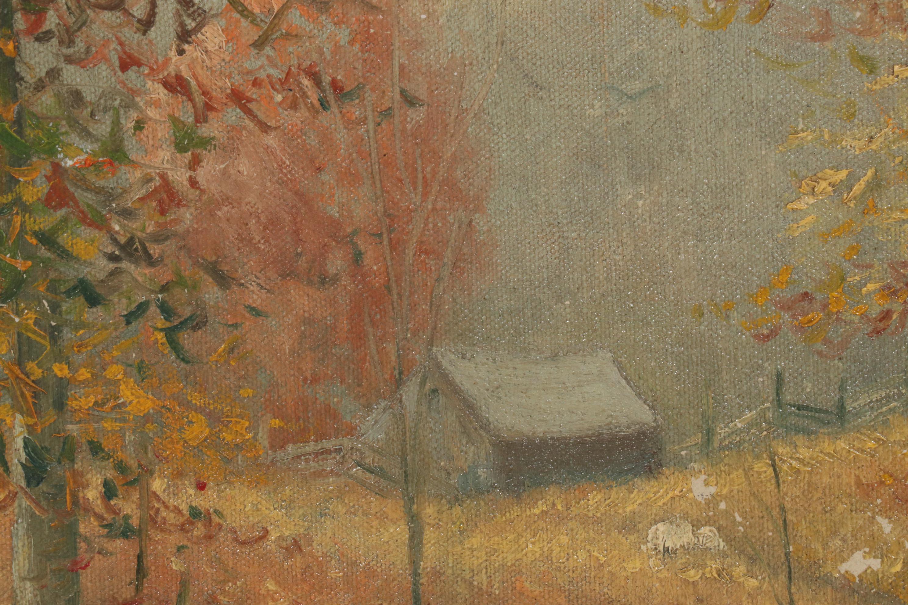 Joseph Trover Oil Painting of Autumn Landscape, Mid-Late 20th Century