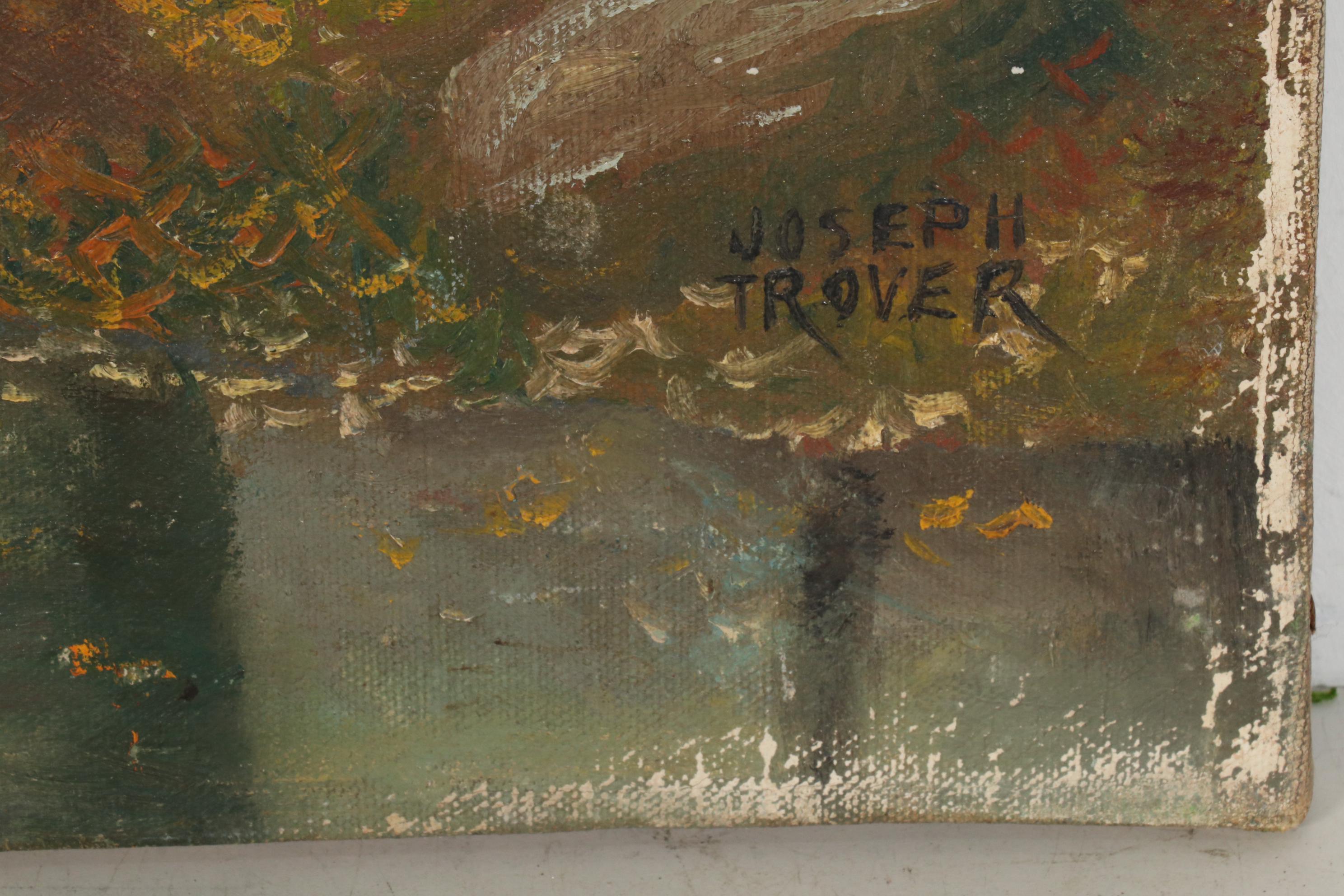 Joseph Trover Oil Painting of Autumn Landscape, Mid-Late 20th Century