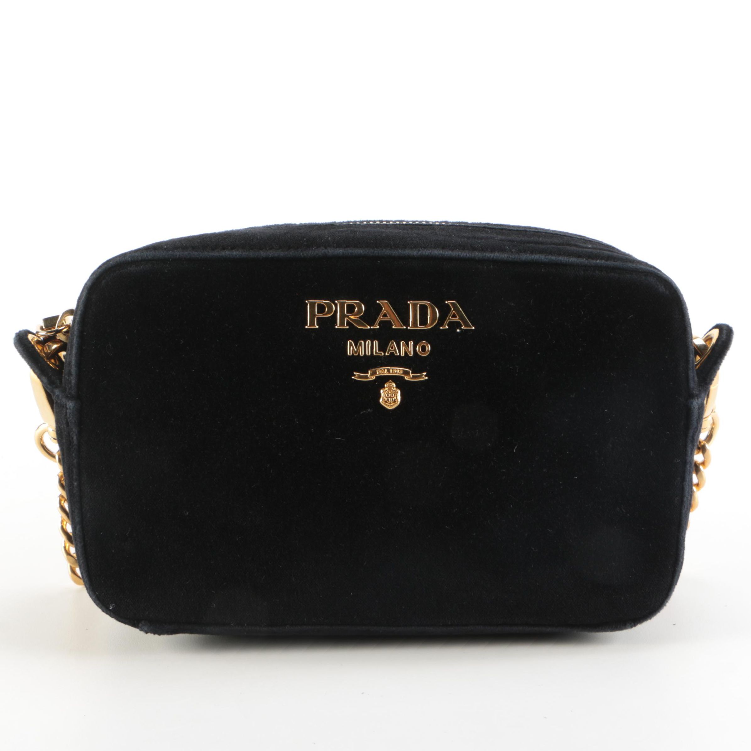 Prada Velluto Zip Top Crossbody Bag with Chain and Velluto Strap
