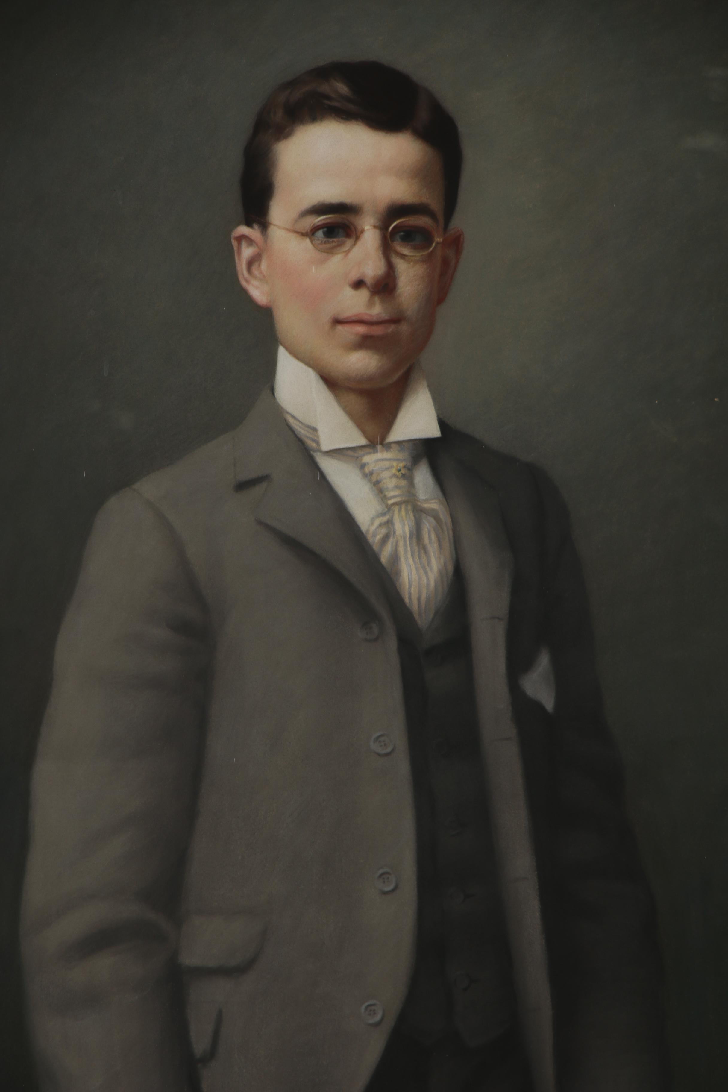 Joseph Henry Sharp Monumental Oil Pastel Portrait of Young Boy, 1894