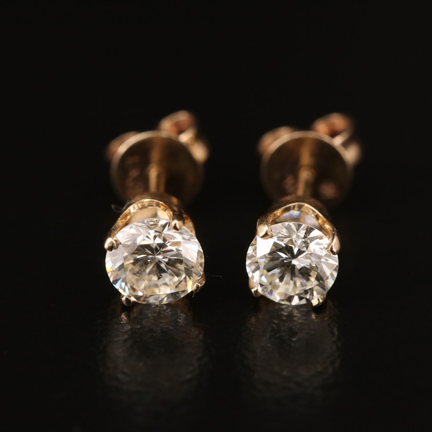 14K 0.87 CTW Diamond Stud Earrings with 10K Clutches