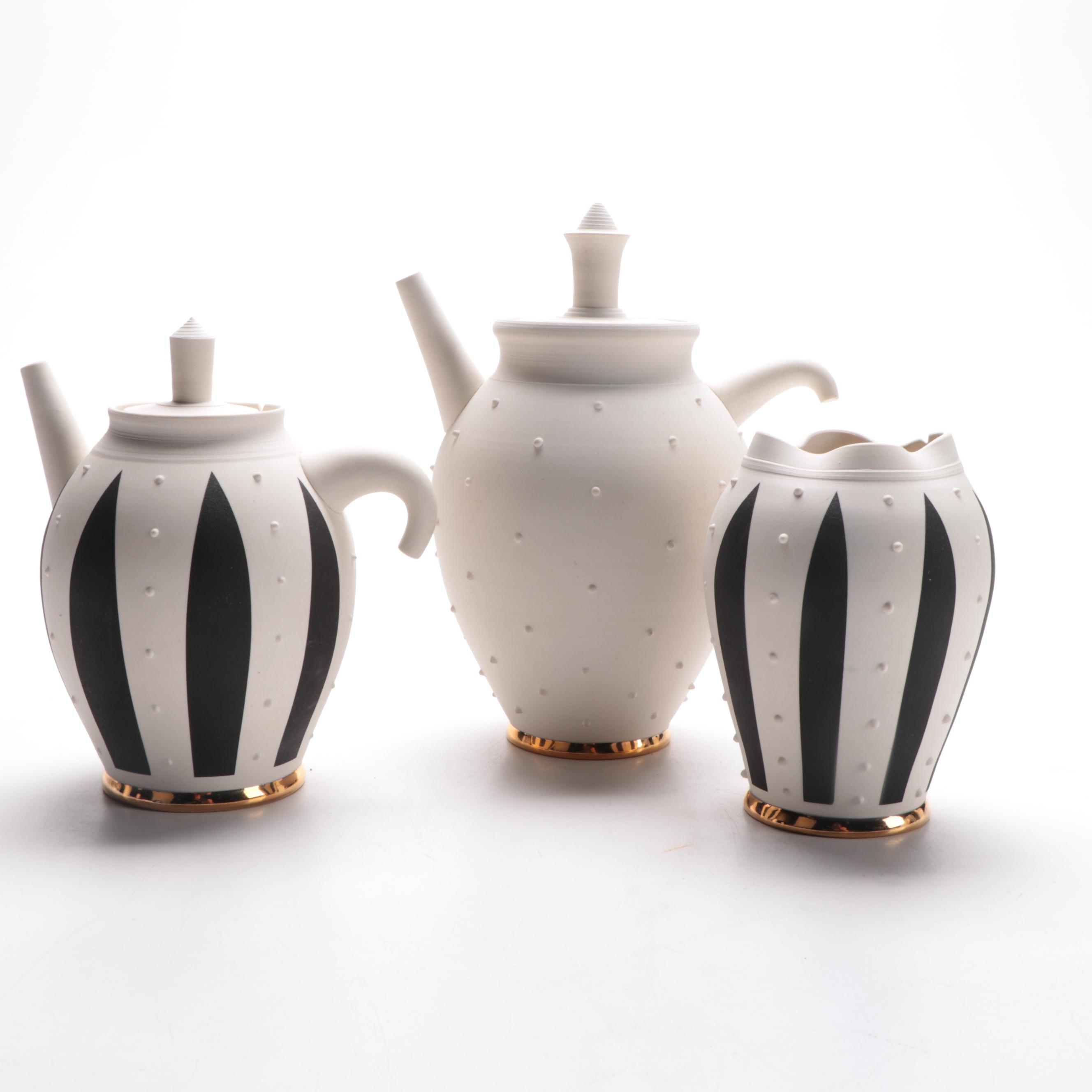 Black and White Matte Glazed Art Pottery Tea Set, 2000