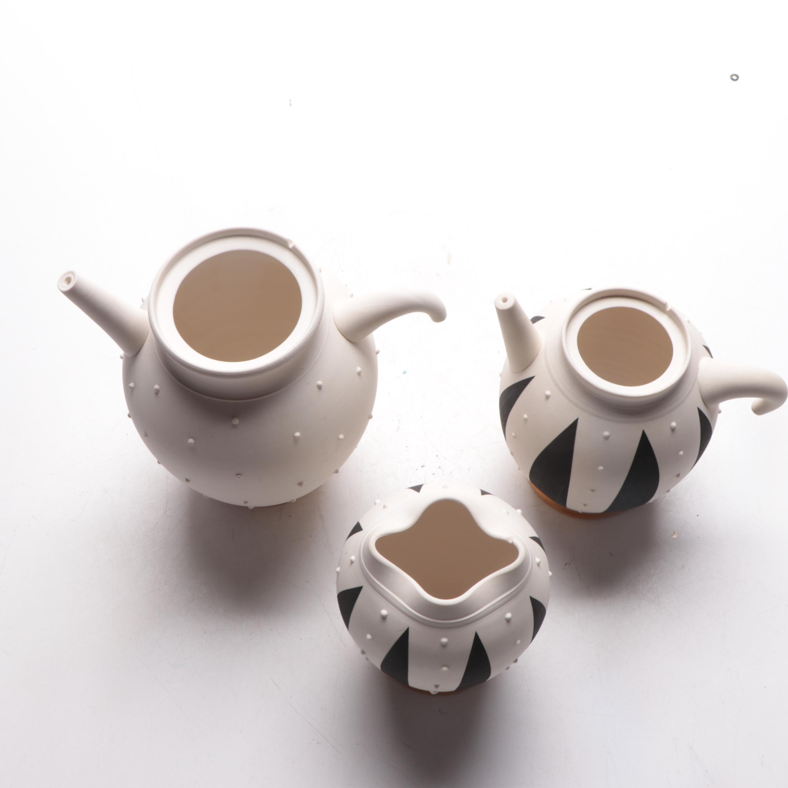 Black and White Matte Glazed Art Pottery Tea Set, 2000