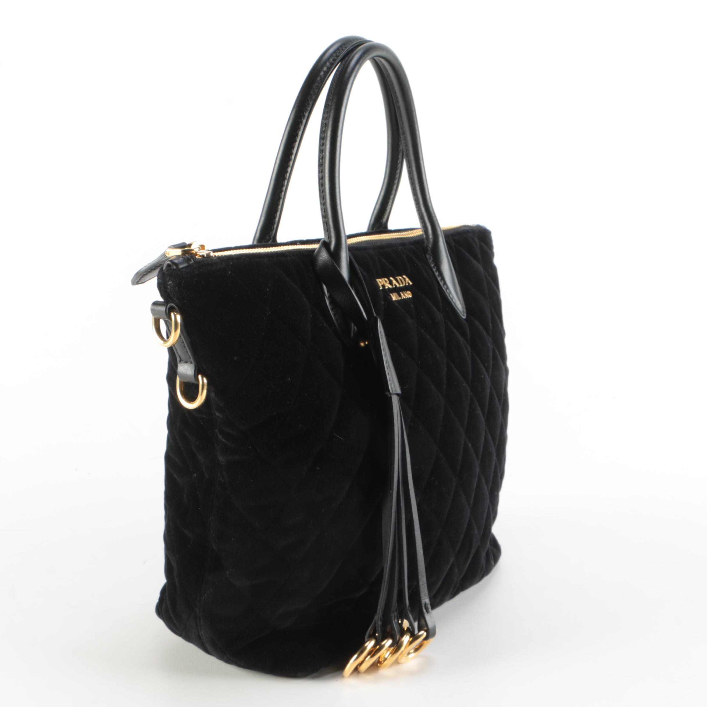 Prada Corsaire Black Quilted Velvet Two0Way Zip Tote