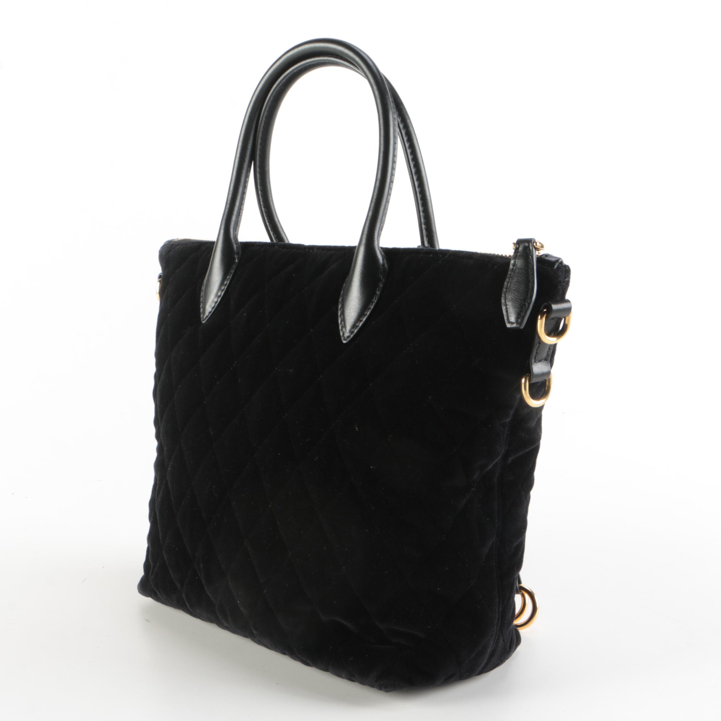 Prada Corsaire Black Quilted Velvet Two0Way Zip Tote