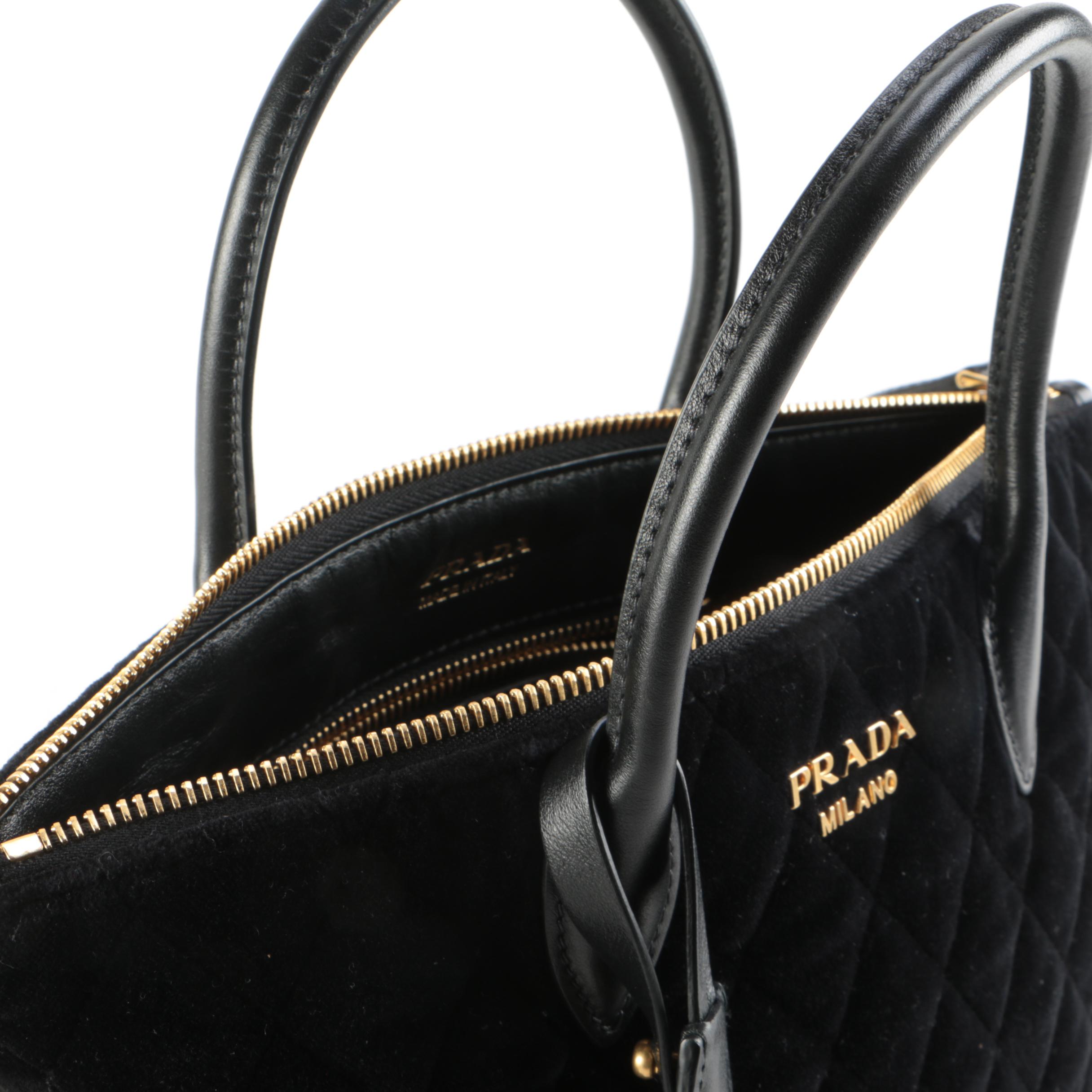 Prada Corsaire Black Quilted Velvet Two0Way Zip Tote