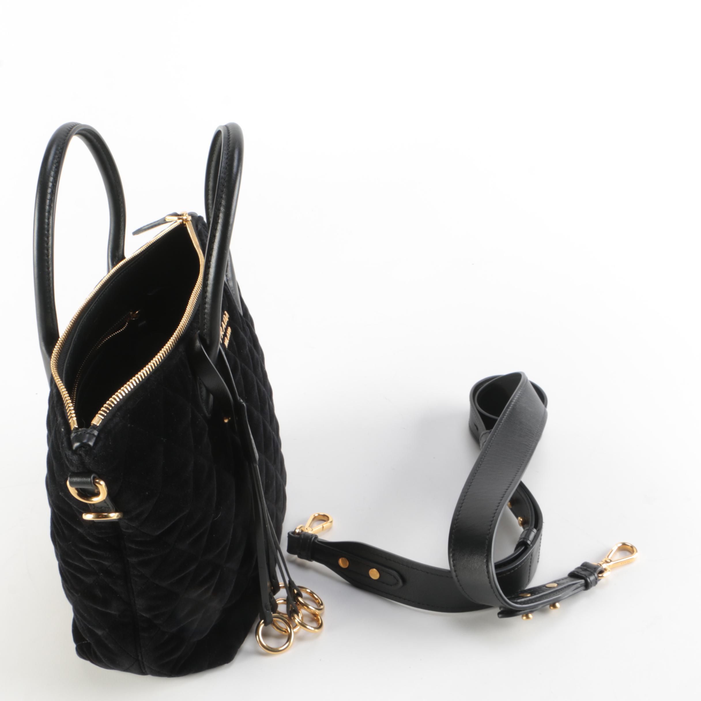 Prada Corsaire Black Quilted Velvet Two0Way Zip Tote