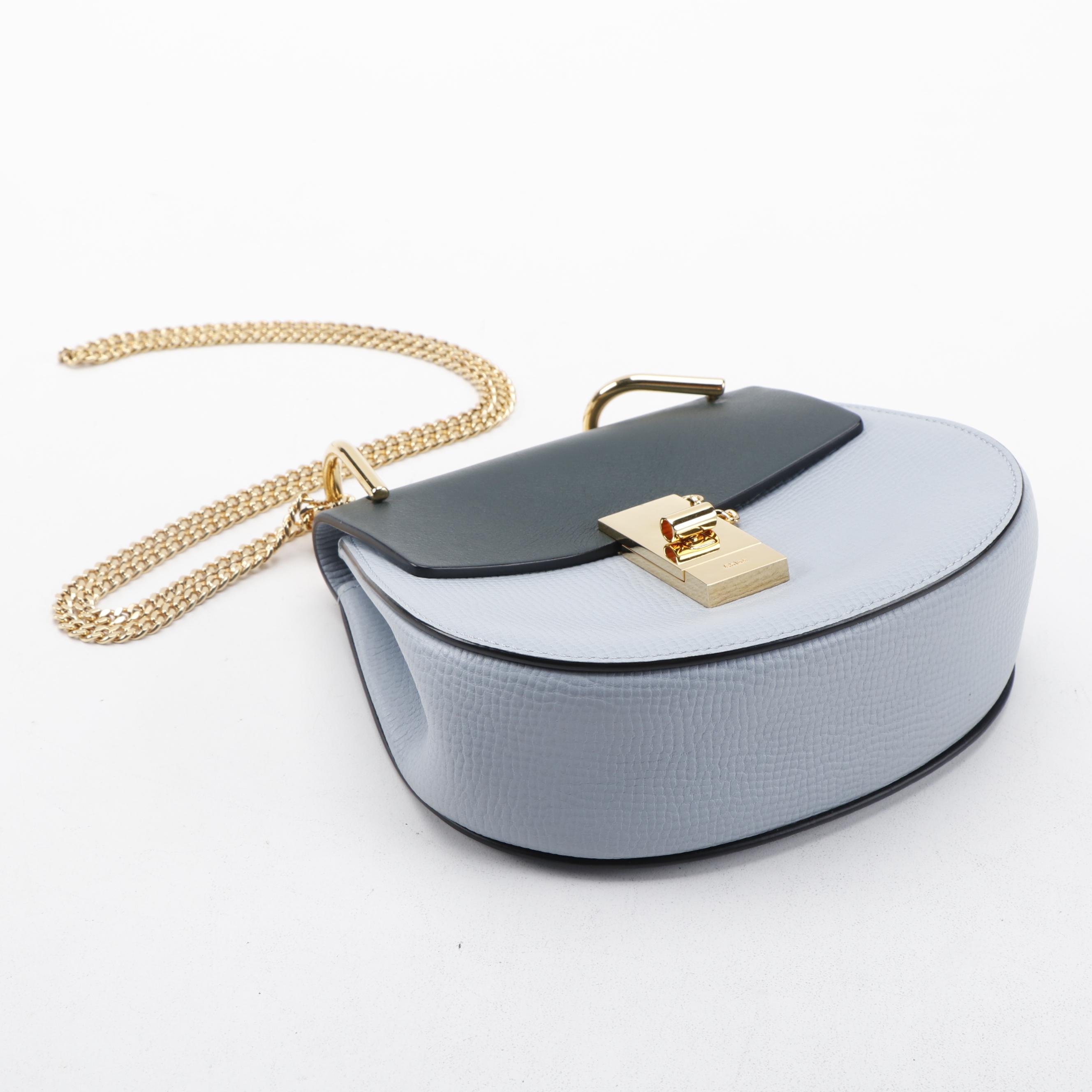 Chloé Mini Drew Crossbody Bag in Blue Grained and Green Leather with Chain Strap
