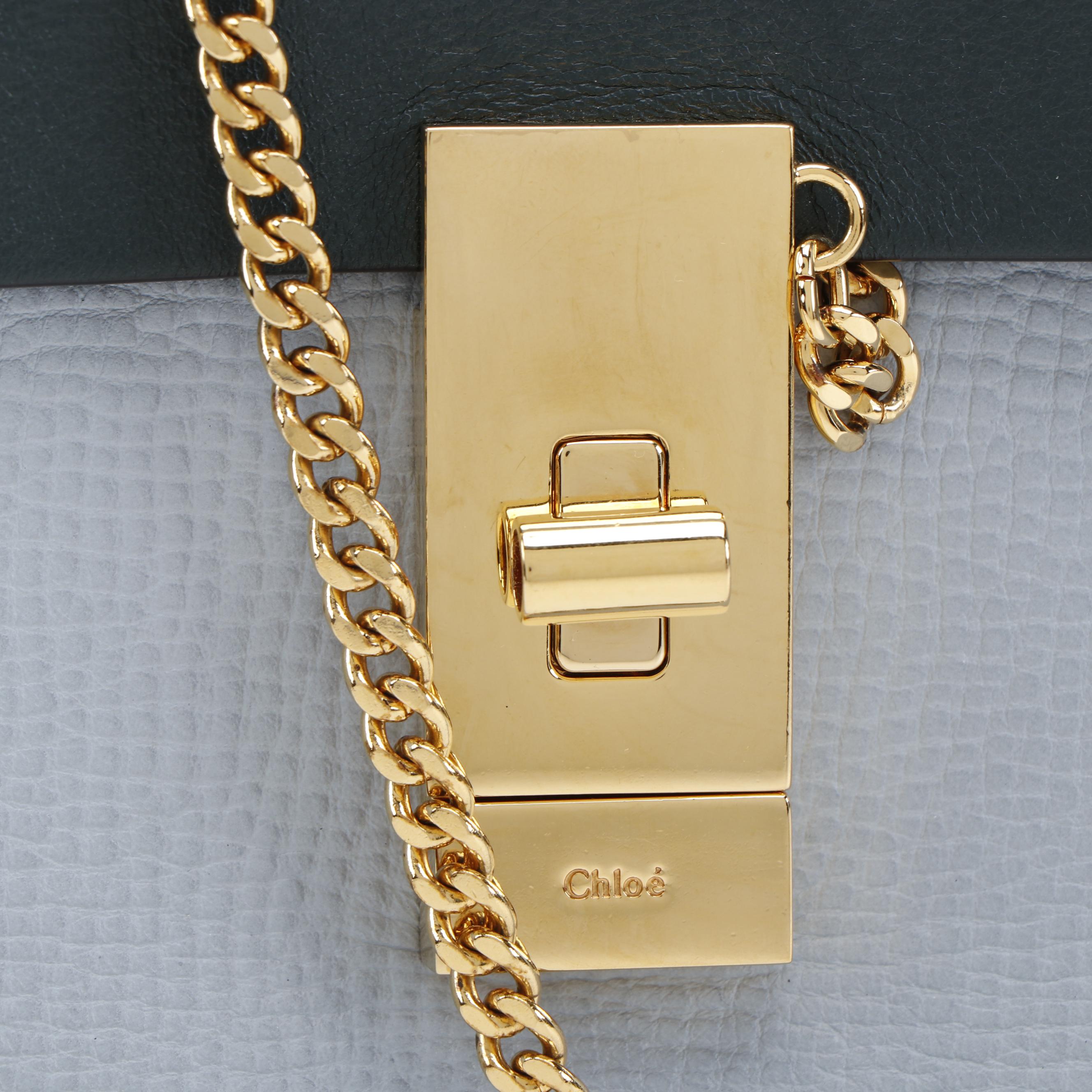 Chloé Mini Drew Crossbody Bag in Blue Grained and Green Leather with Chain Strap