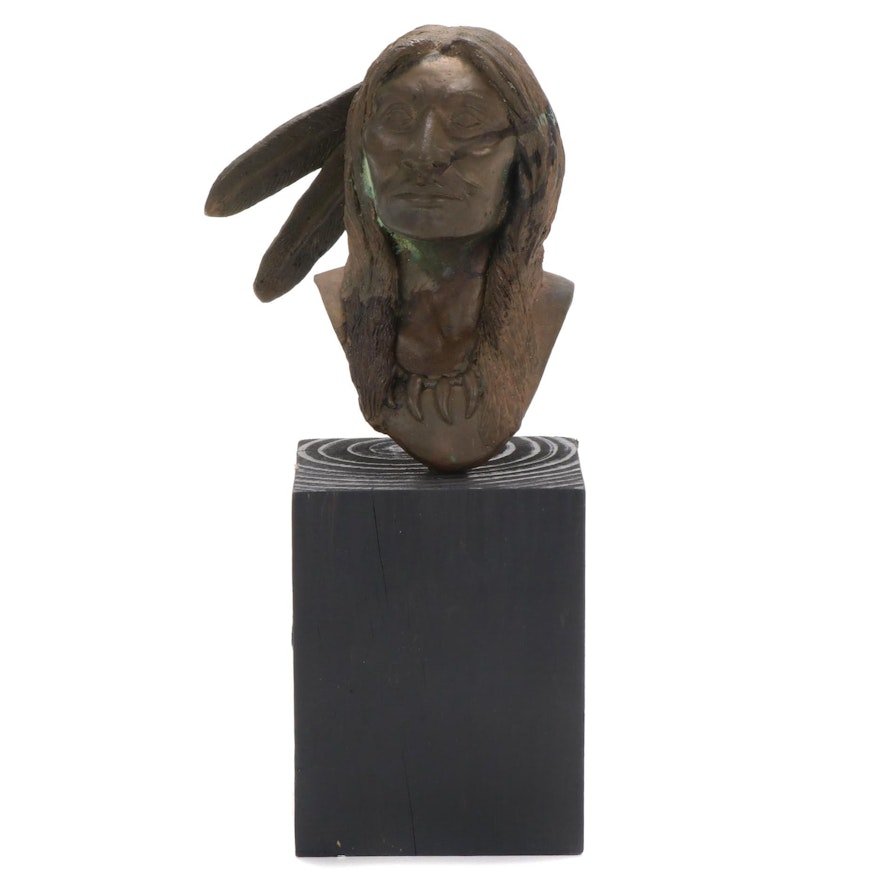 Walty Bronze Native American Bust Sculpture, 1986