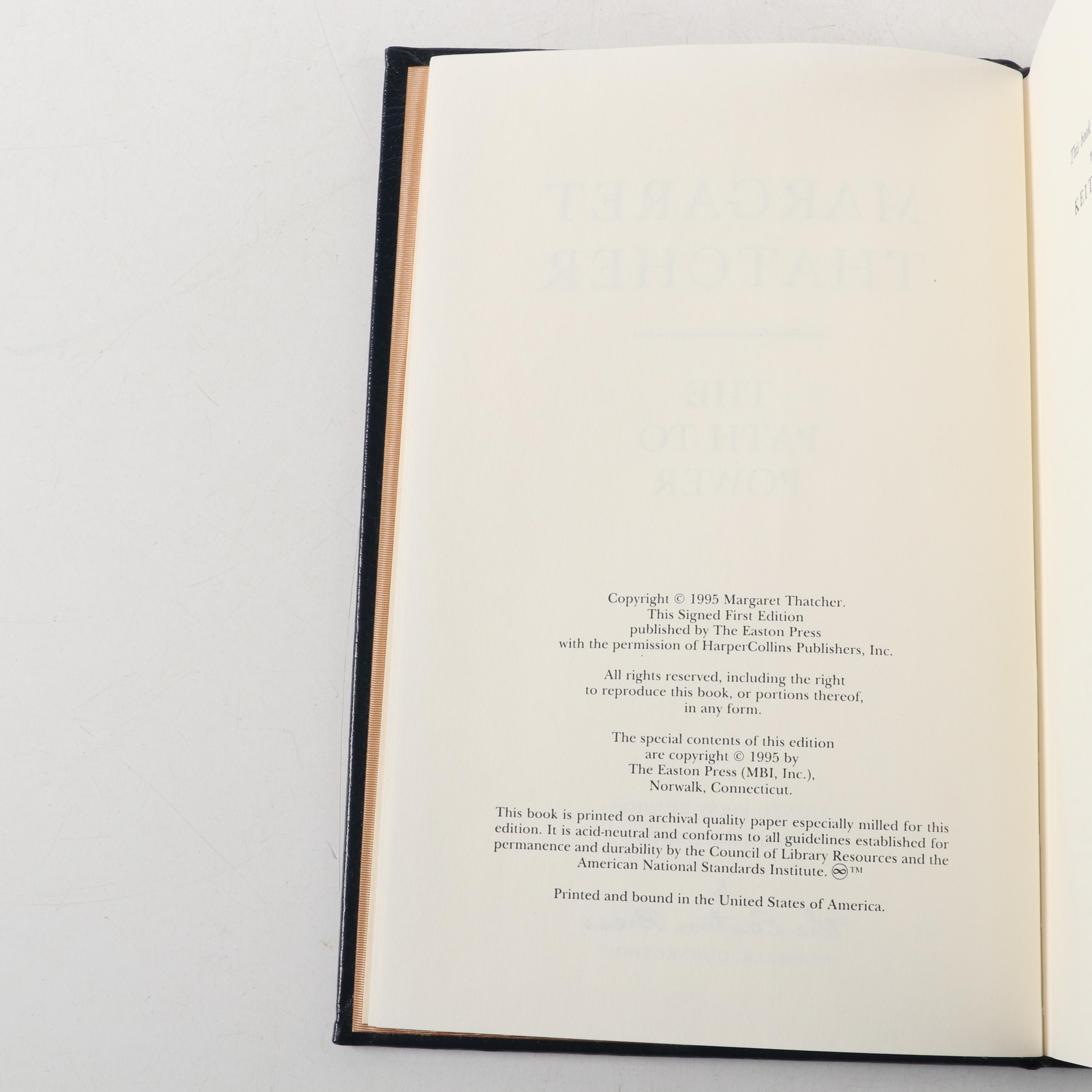 Signed Easton Press "The Downing Street Years" and "Path to Power" by Thatcher