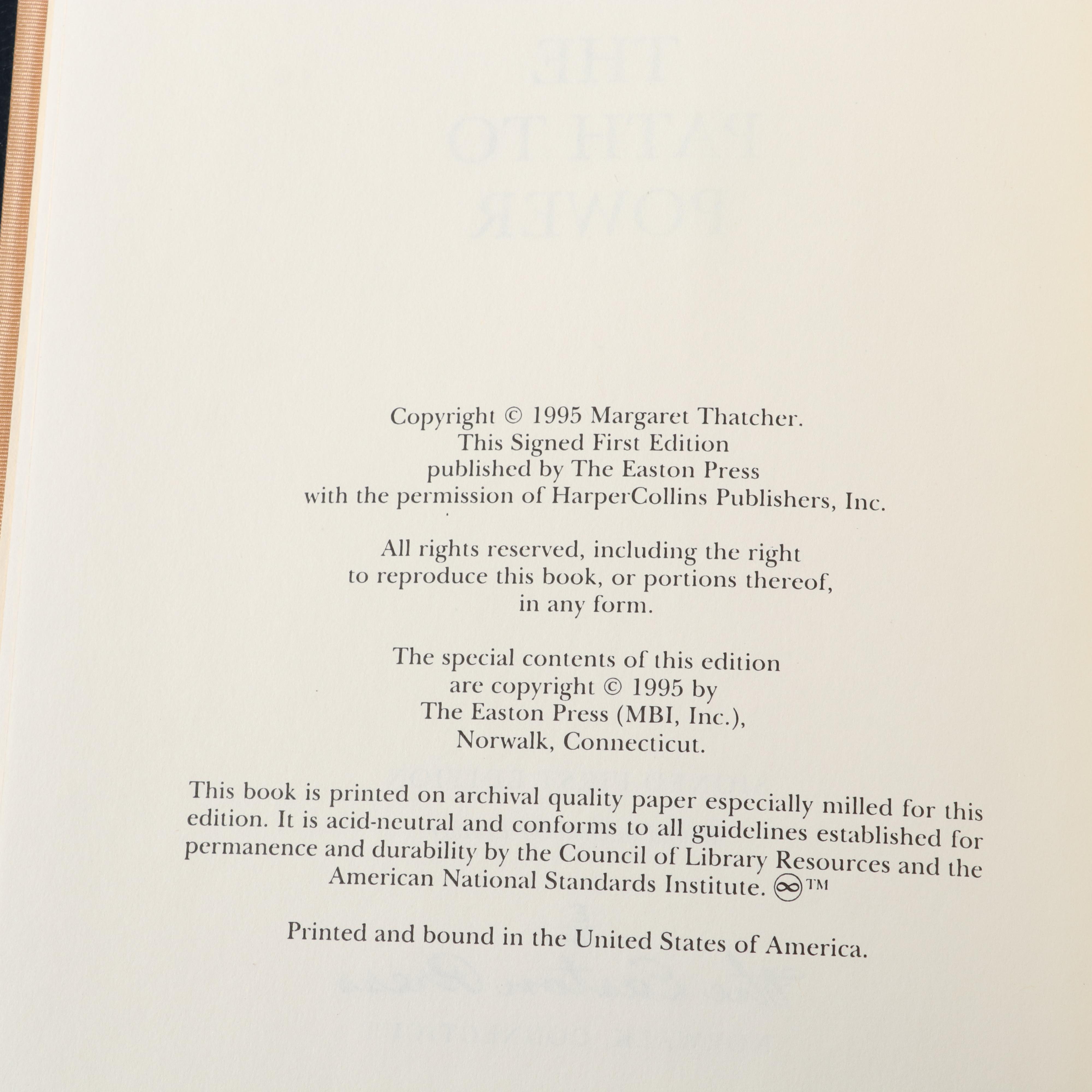 Signed Easton Press "The Downing Street Years" and "Path to Power" by Thatcher