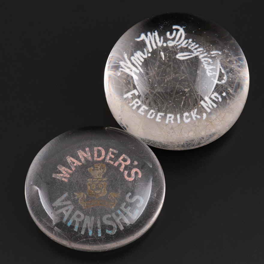 Glass Advertising Paperweights, Mid-20th Century