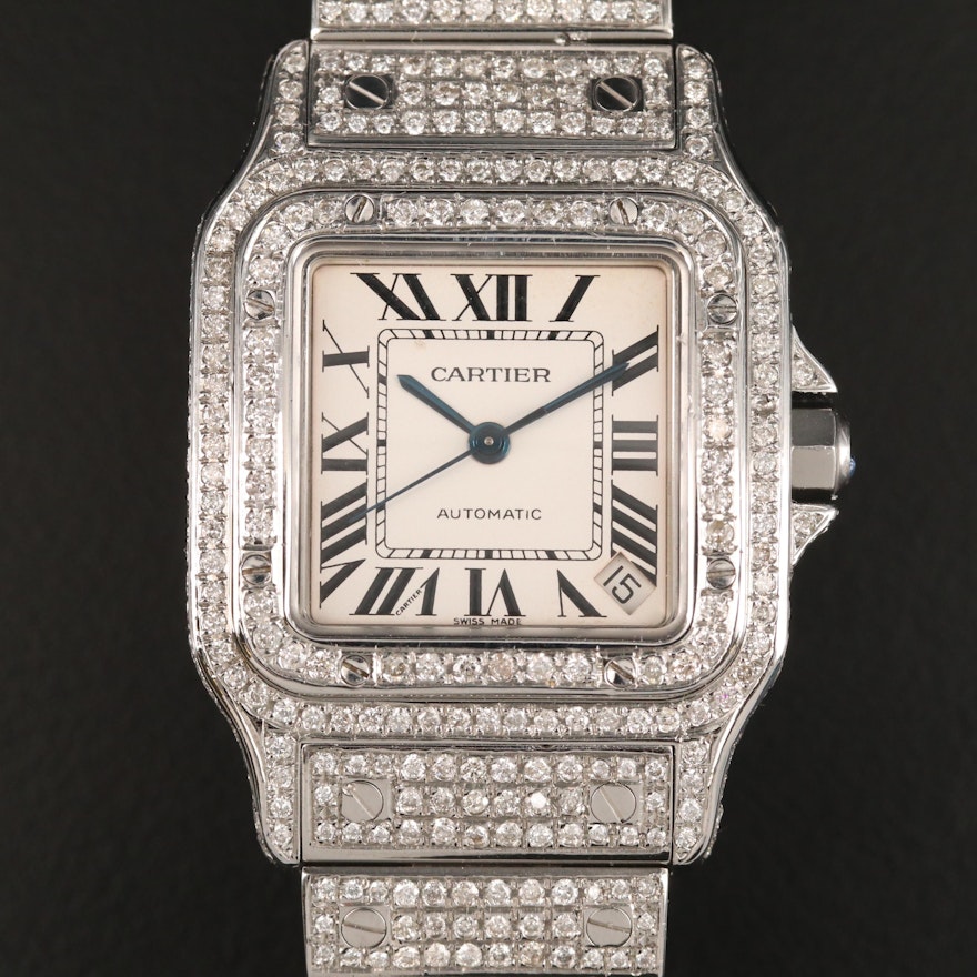 Cartier Santos Galbee XL Stainless Steel and 9.47 CTW Diamond Wristwatch