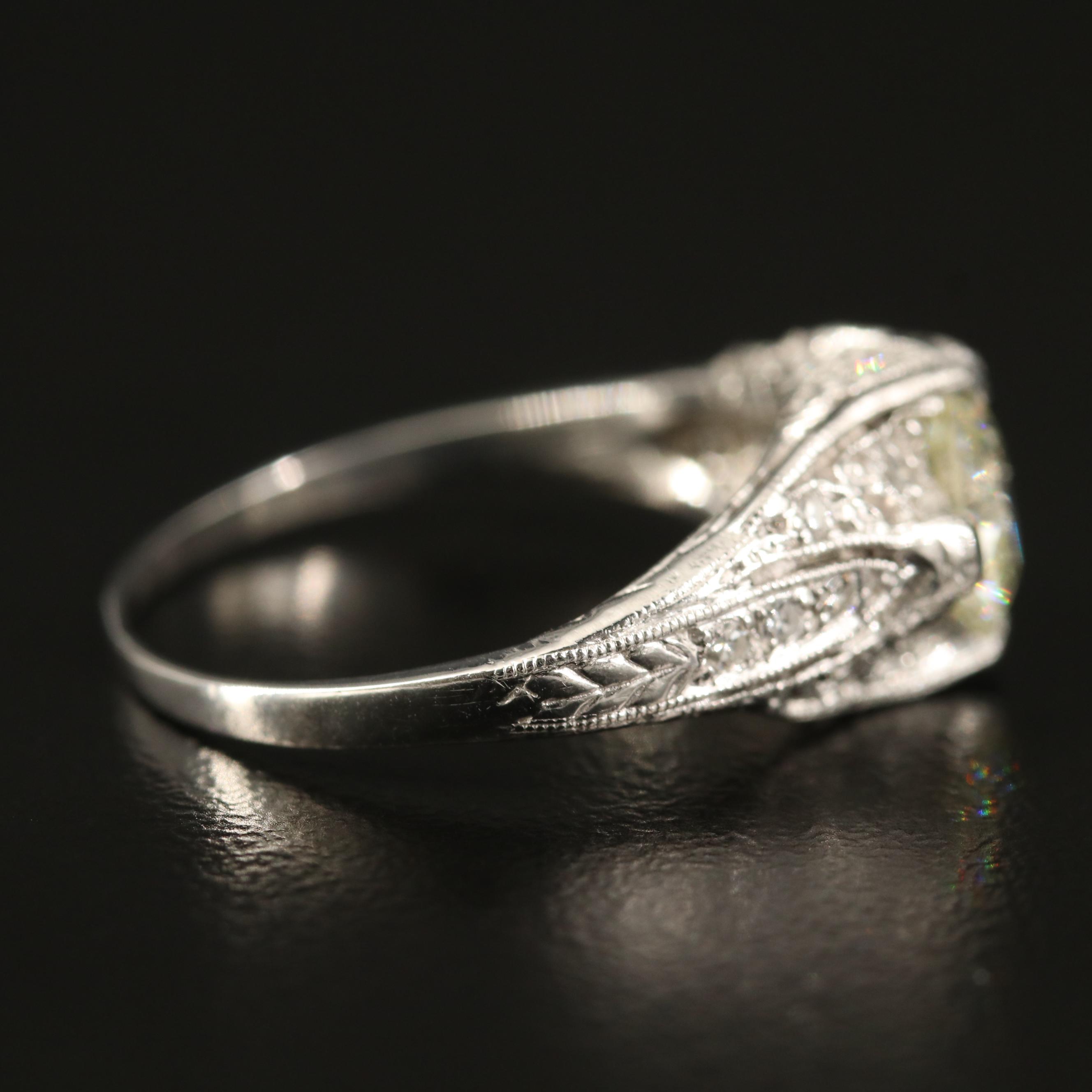 Vintage Platinum 1.23 CTW Diamond Milgrain Ring