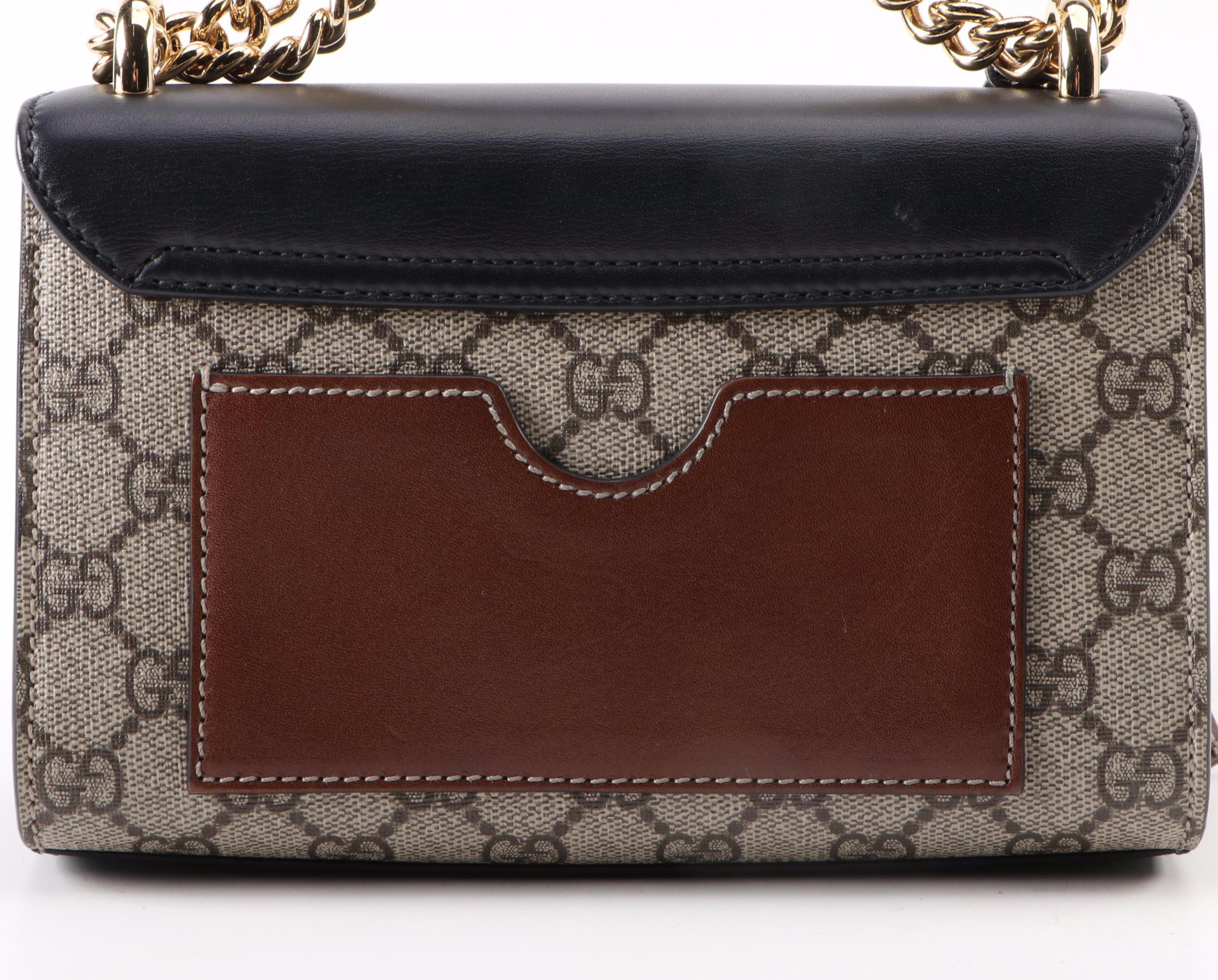 Gucci GG Supreme Small Padlock Shoulder Bag in Brown and Black Leather