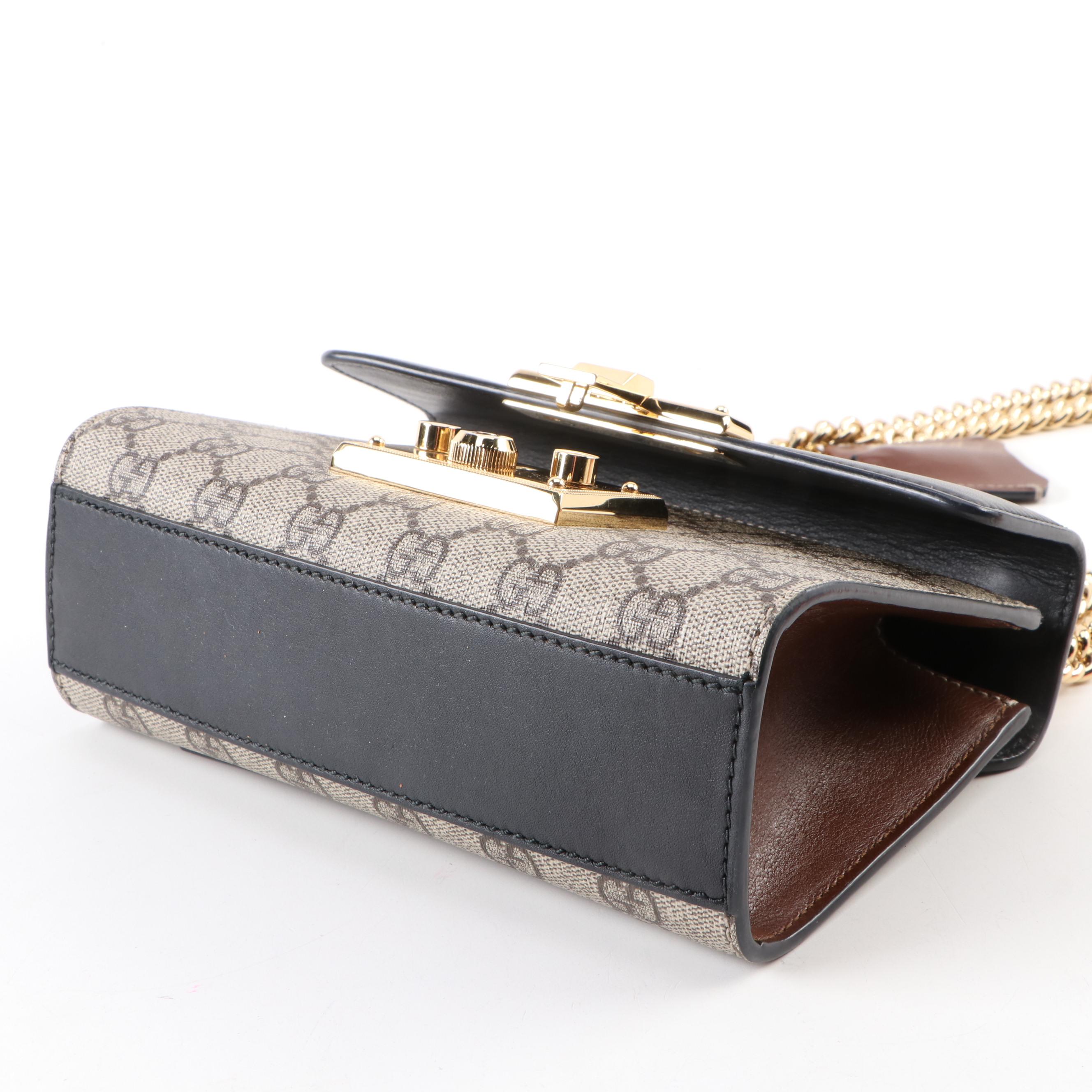 Gucci GG Supreme Small Padlock Shoulder Bag in Brown and Black Leather