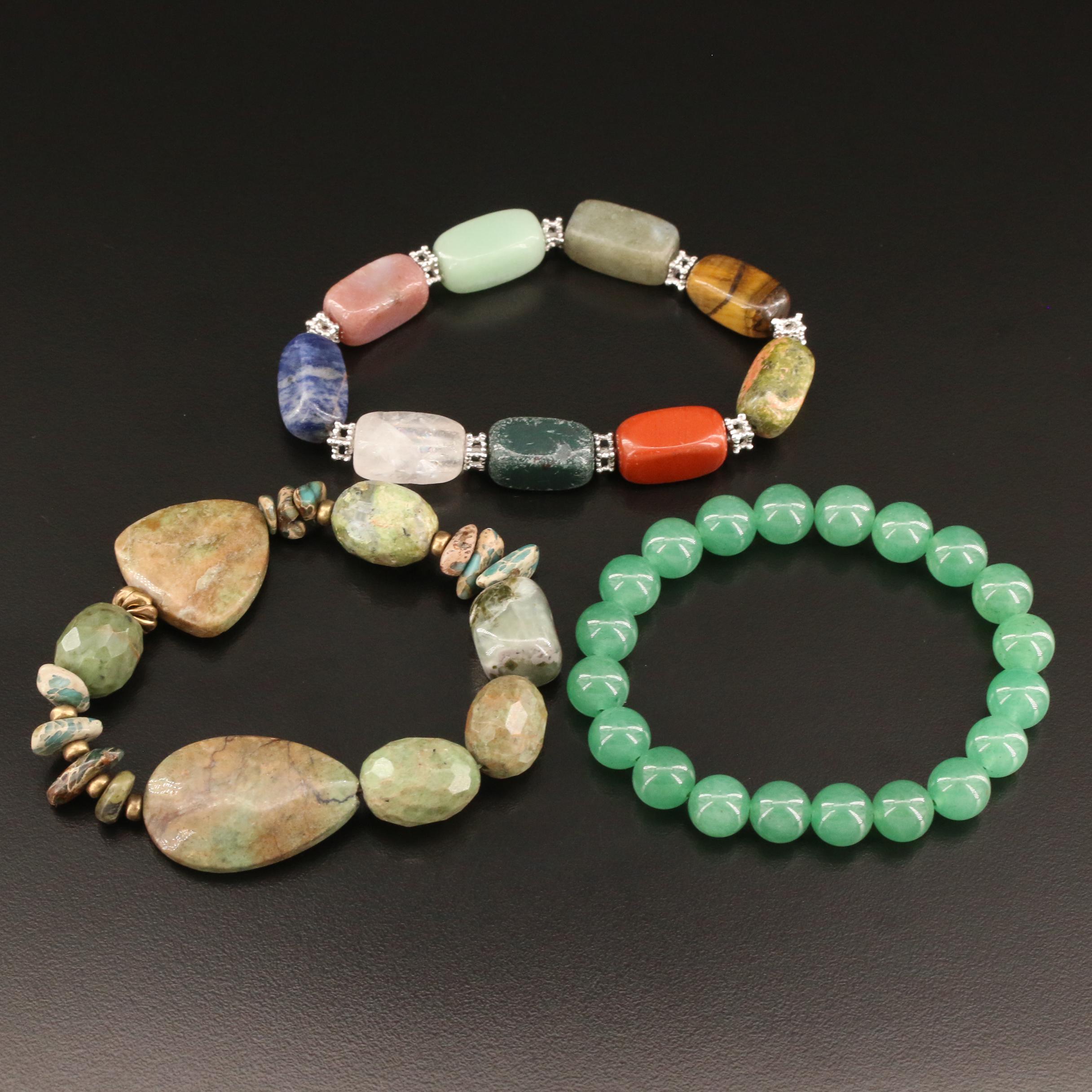 Gemstone Stretch Bracelets Featuring Aventurine, Rose Quartz and Unakite