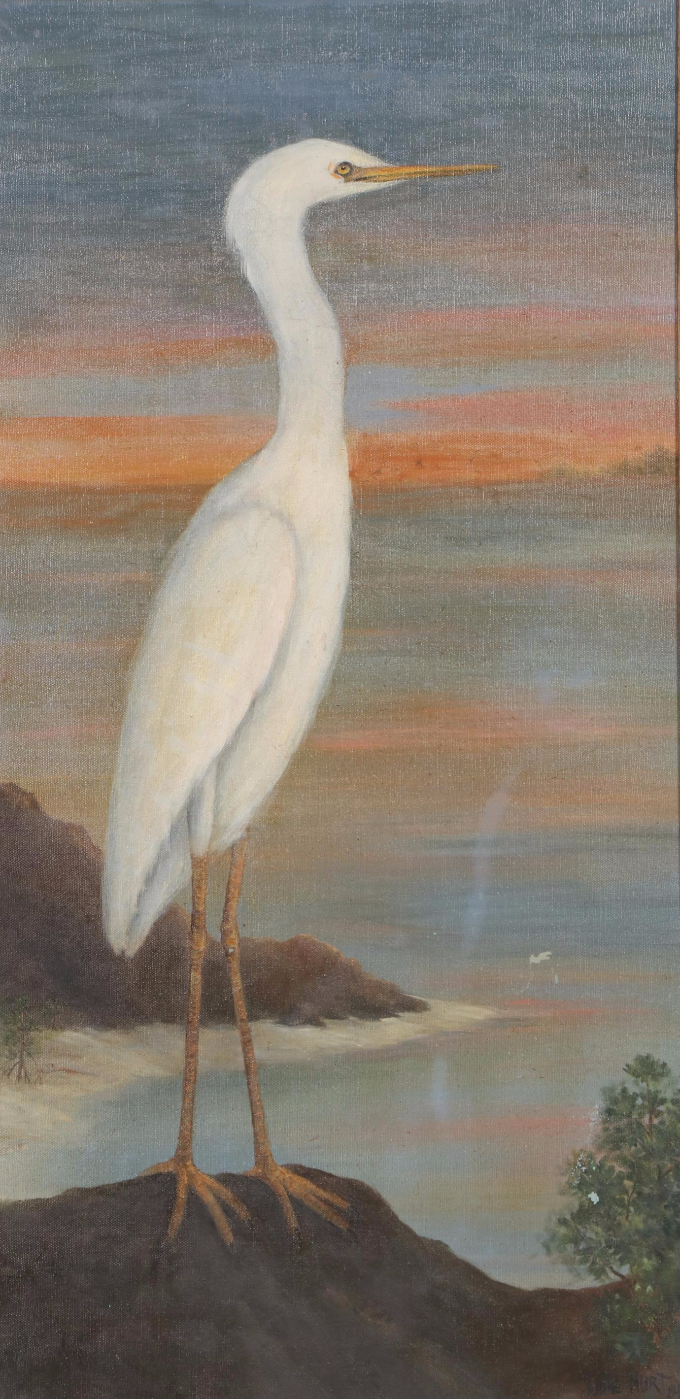 Judie Hurt Oil Painting of Great White Heron, 1984