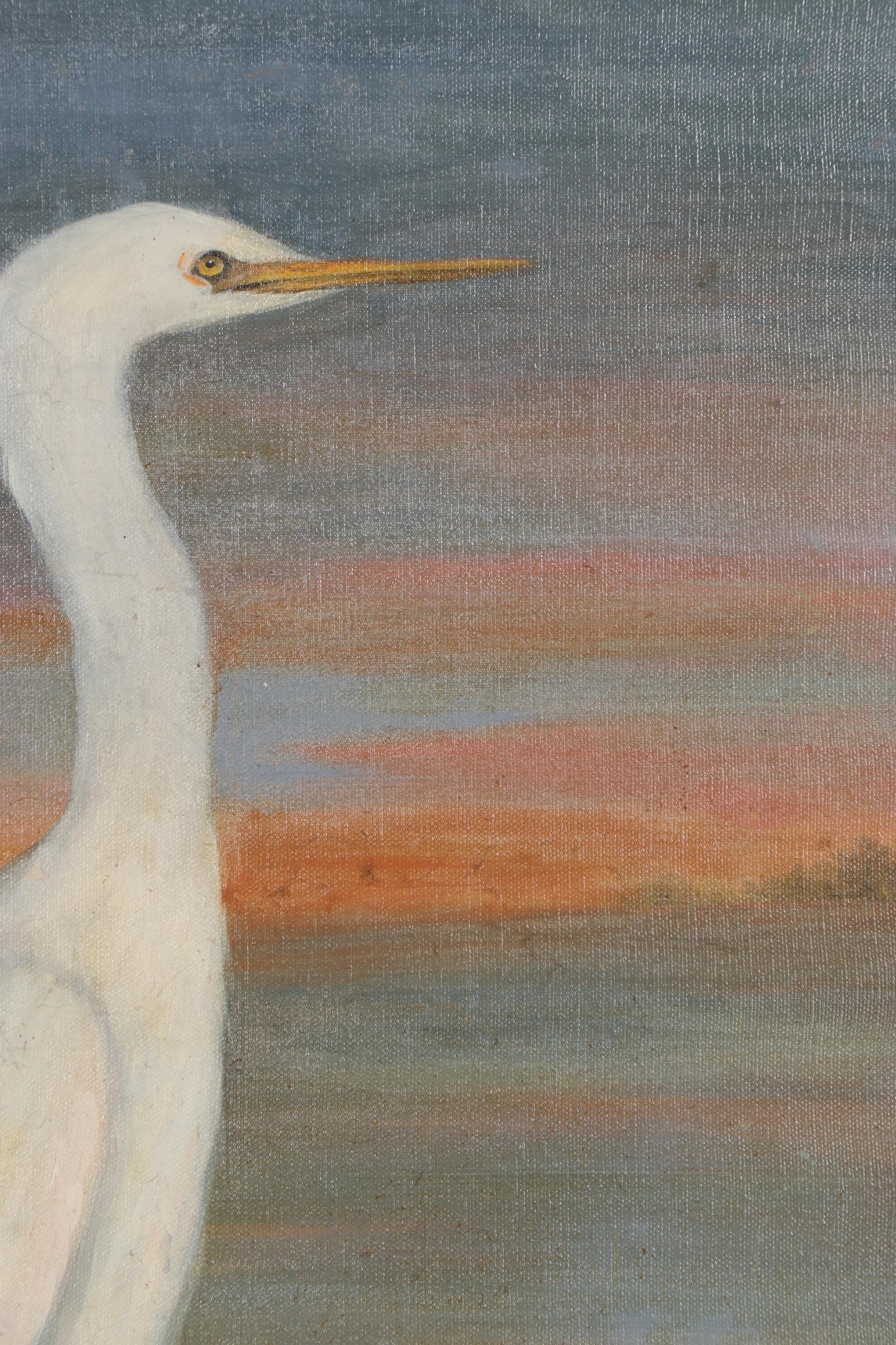 Judie Hurt Oil Painting of Great White Heron, 1984