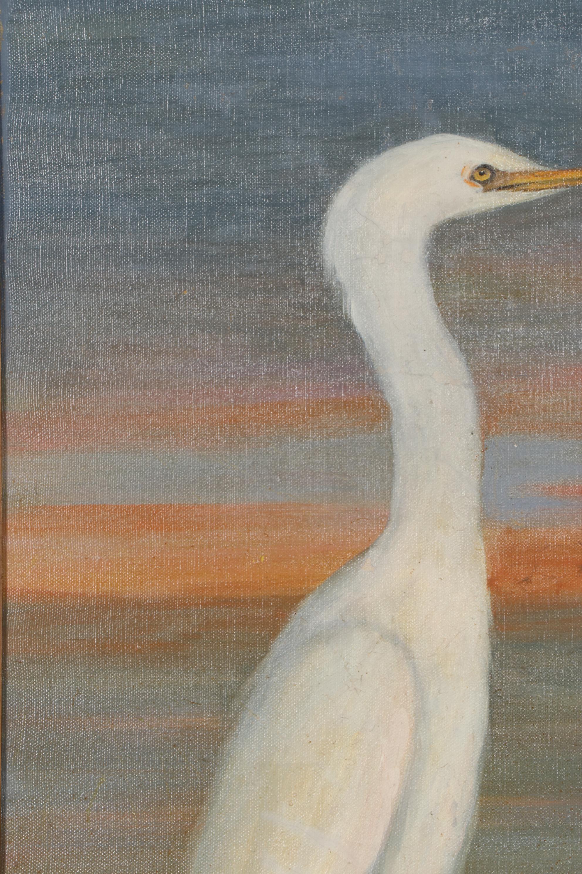Judie Hurt Oil Painting of Great White Heron, 1984