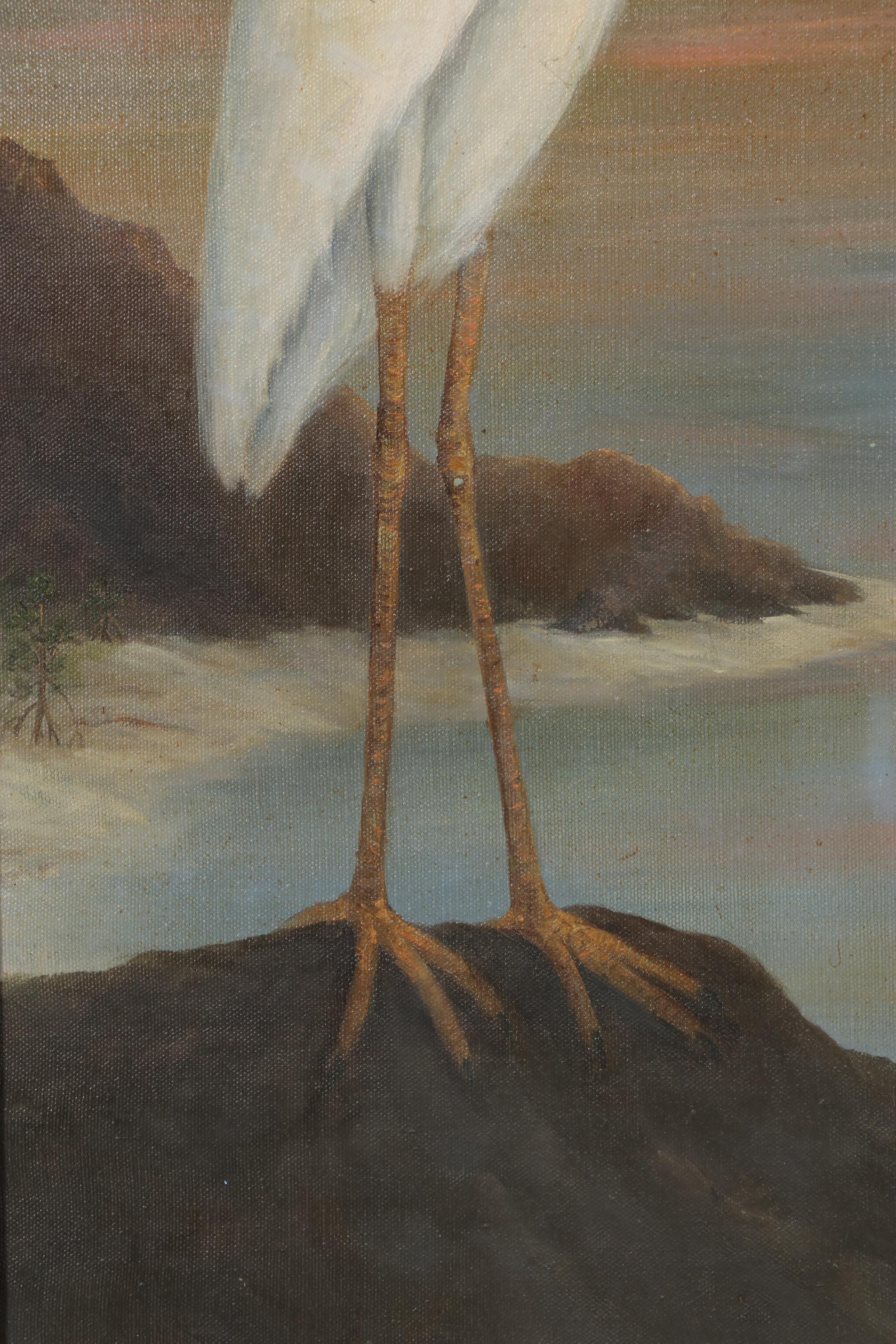 Judie Hurt Oil Painting of Great White Heron, 1984