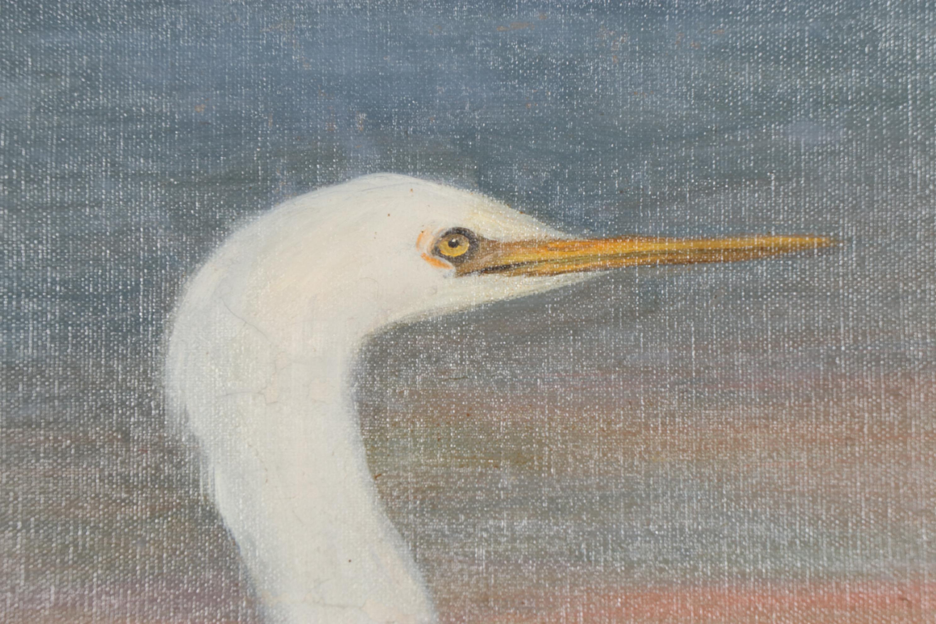 Judie Hurt Oil Painting of Great White Heron, 1984