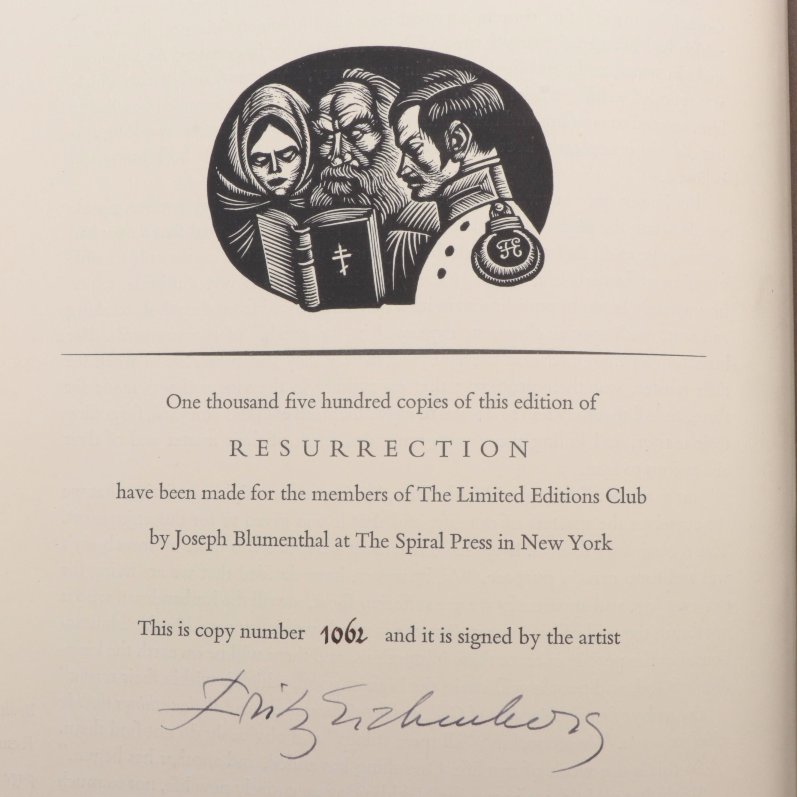 Fritz Eichenberg Signed Limited Edition "Resurrection" by Leo Tolstoy, 1963