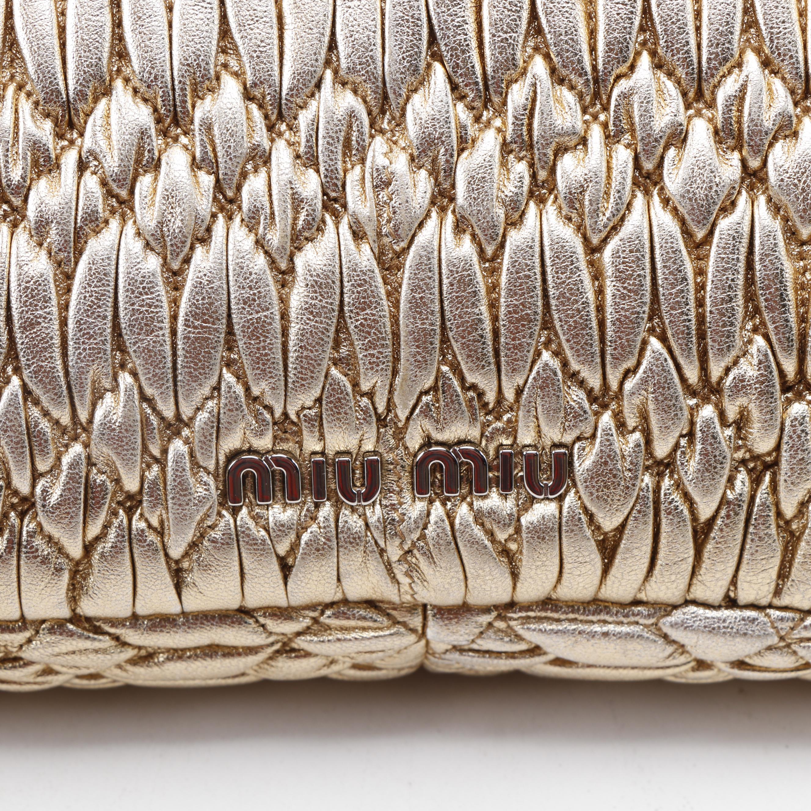 Miu Miu Crystal Metallic Matelassé Front Flap Shoulder Clutch