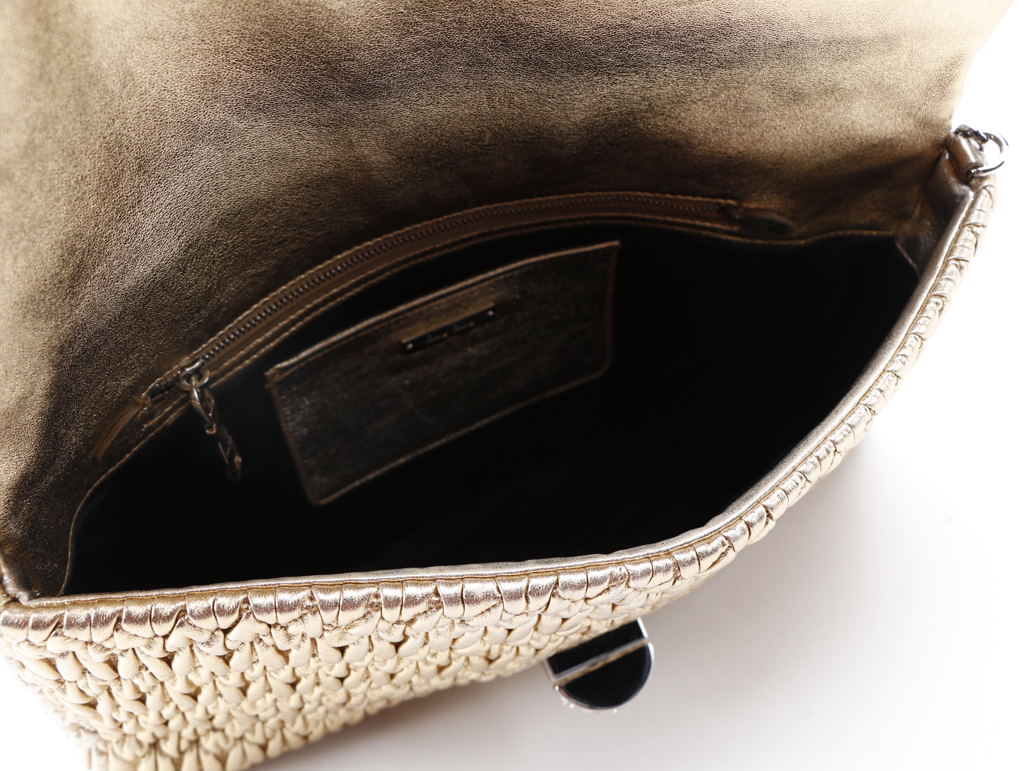 Miu Miu Crystal Metallic Matelassé Front Flap Shoulder Clutch